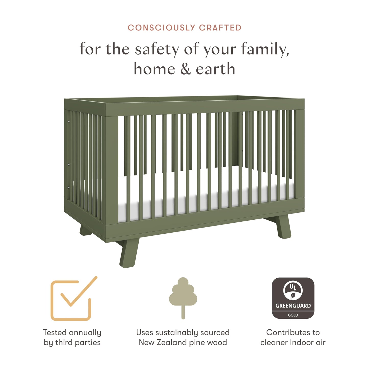Babyletto Hudson 3-in-1 Convertible Baby Crib - GREENGUARD Gold Certified