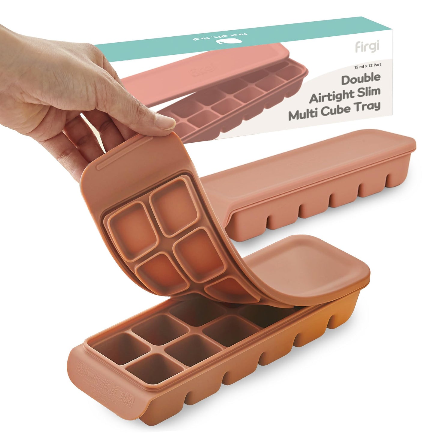 4 Section-1.7oz Gray 100% Food Grade Silicone Ice Cube Tray Food Container with Airtight Locking Lid, Fruit Vegetable Purees, Breastmilk Storage for Baby & Toddler Food | BPA Free Korea Made
