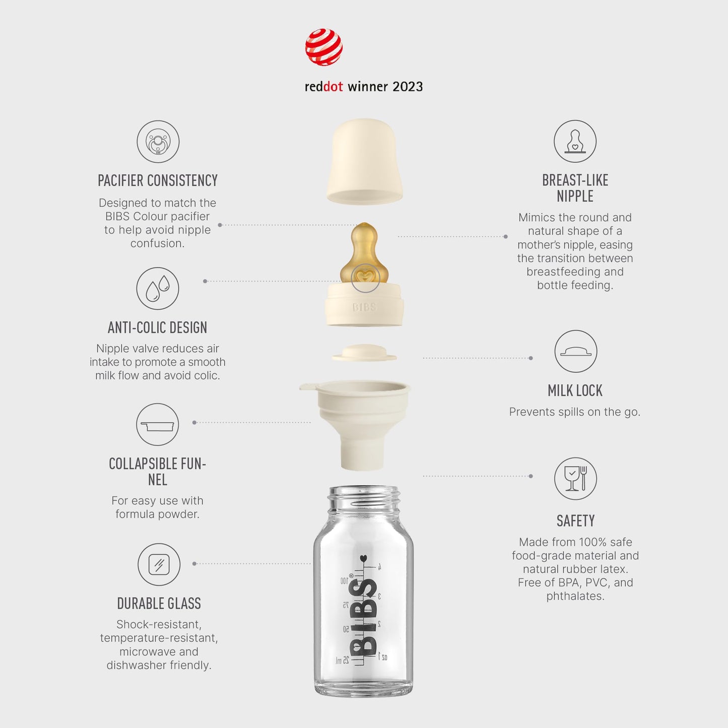 BIBS Glass Bottle 110ml | Made in Denmark