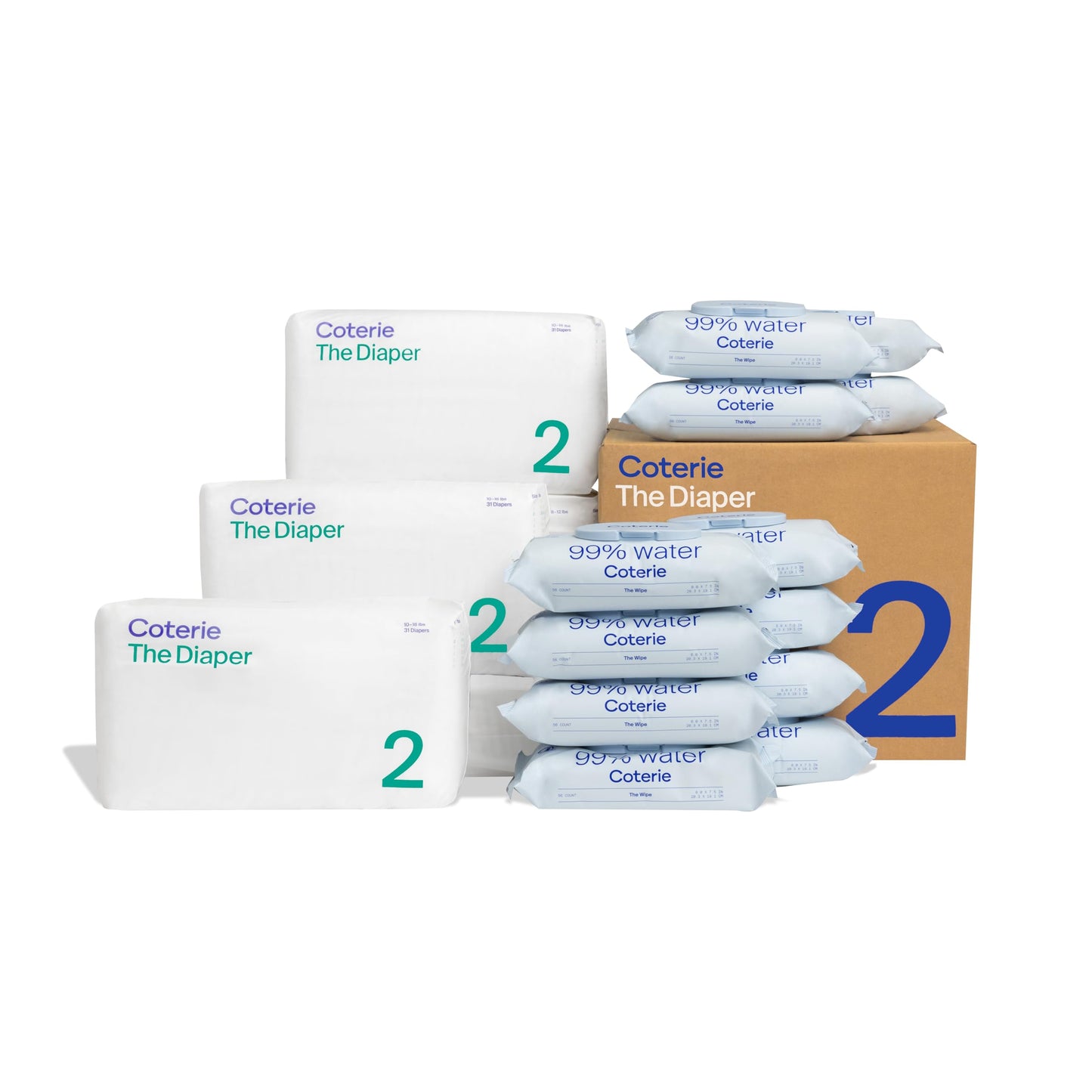 Coterie Baby Wipes + Diapers Kit Hypoallergenic for Sensitive Skin