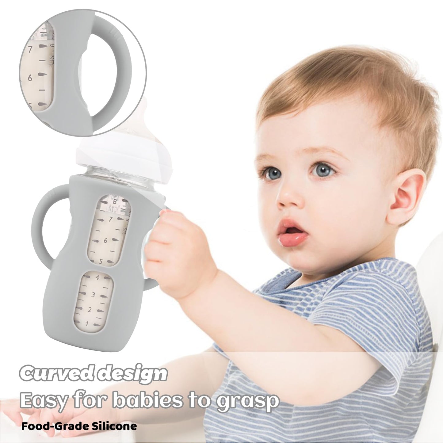 3 Pack Silicone Sleeves for Avent Natural Glass Baby Bottles, Anti Breakage Baby Bottle Holder, Compatible Philips Avent Glass Natural Baby Bottle 4 oz(Grey+Dark Blue+Apricot)