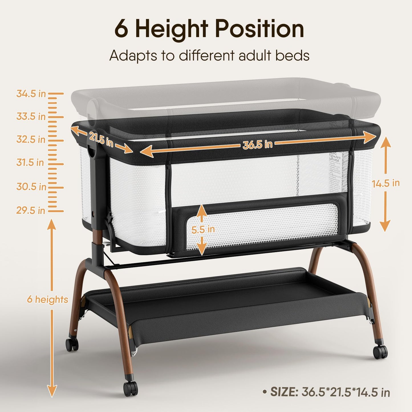 Baby Bassinet Bedside Crib, 3-in-1 Baby Bassinet Bedside Sleeper with Mattress