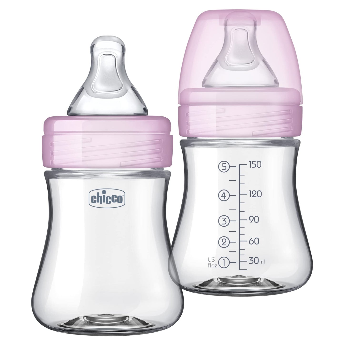 Chicco Duo 9oz. Hybrid Baby Bottle with Invinci-Glass Inside and Plastic Outside | Dishwasher, Bottle Warmer, and Electric Sterilizer Safe | Intui-Latch Nipple | Clear/Grey, 2pk