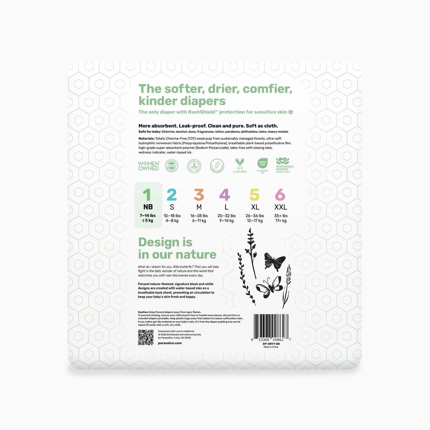 PARASOL Clear+Dry Disposable Diapers | RashShield Protection, Leakproof Design, Hypoallergenic | Size 4, (20-32 lbs) 48 Count
