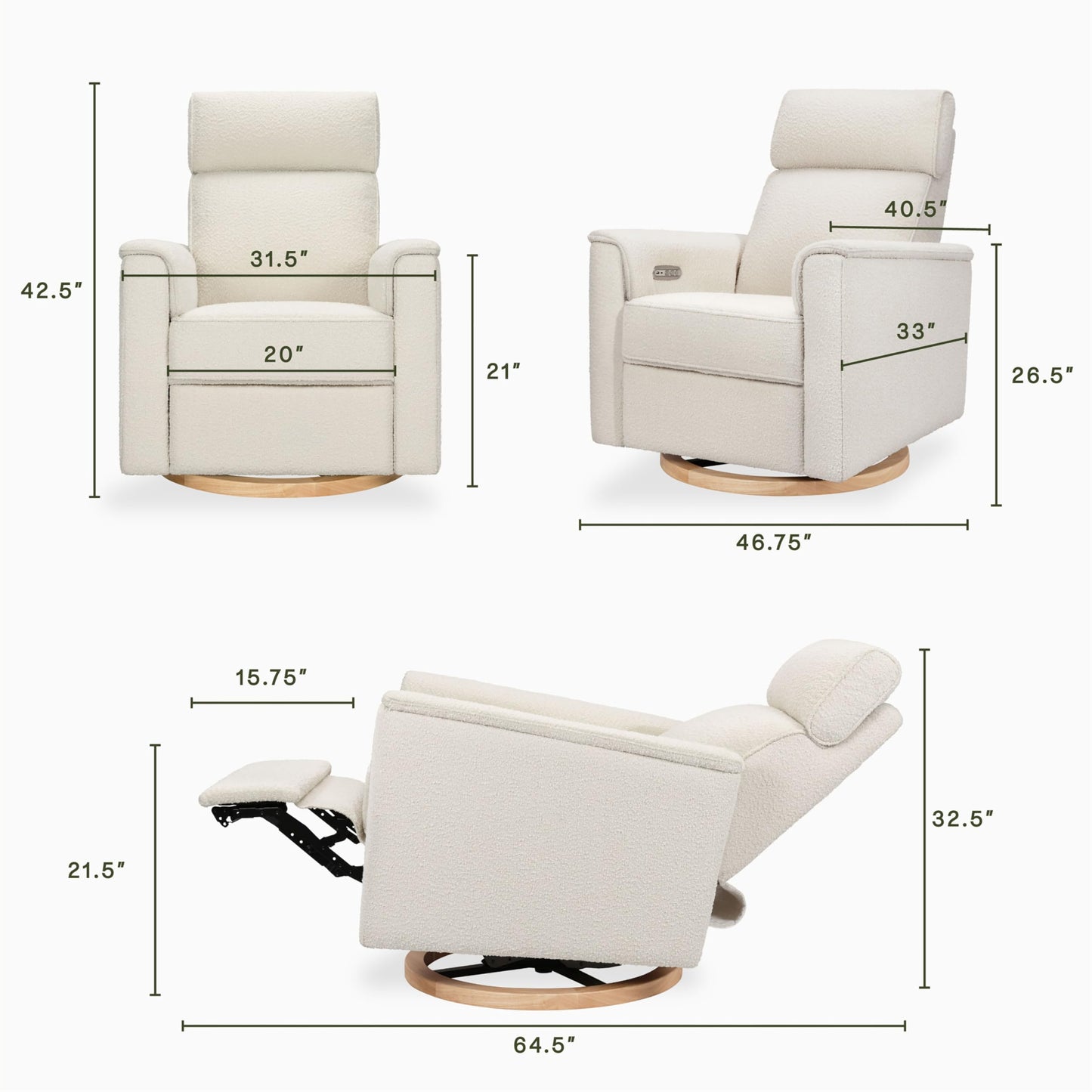 NAMESAKE Willa Plus Electric Power Recliner Chair with Headrest & USB Ports - Water & Stain Resistant Nursery Glider Rocking Chair for Nursing - GREENGUARD Gold Certified 270° Swivel Glider Recliner
