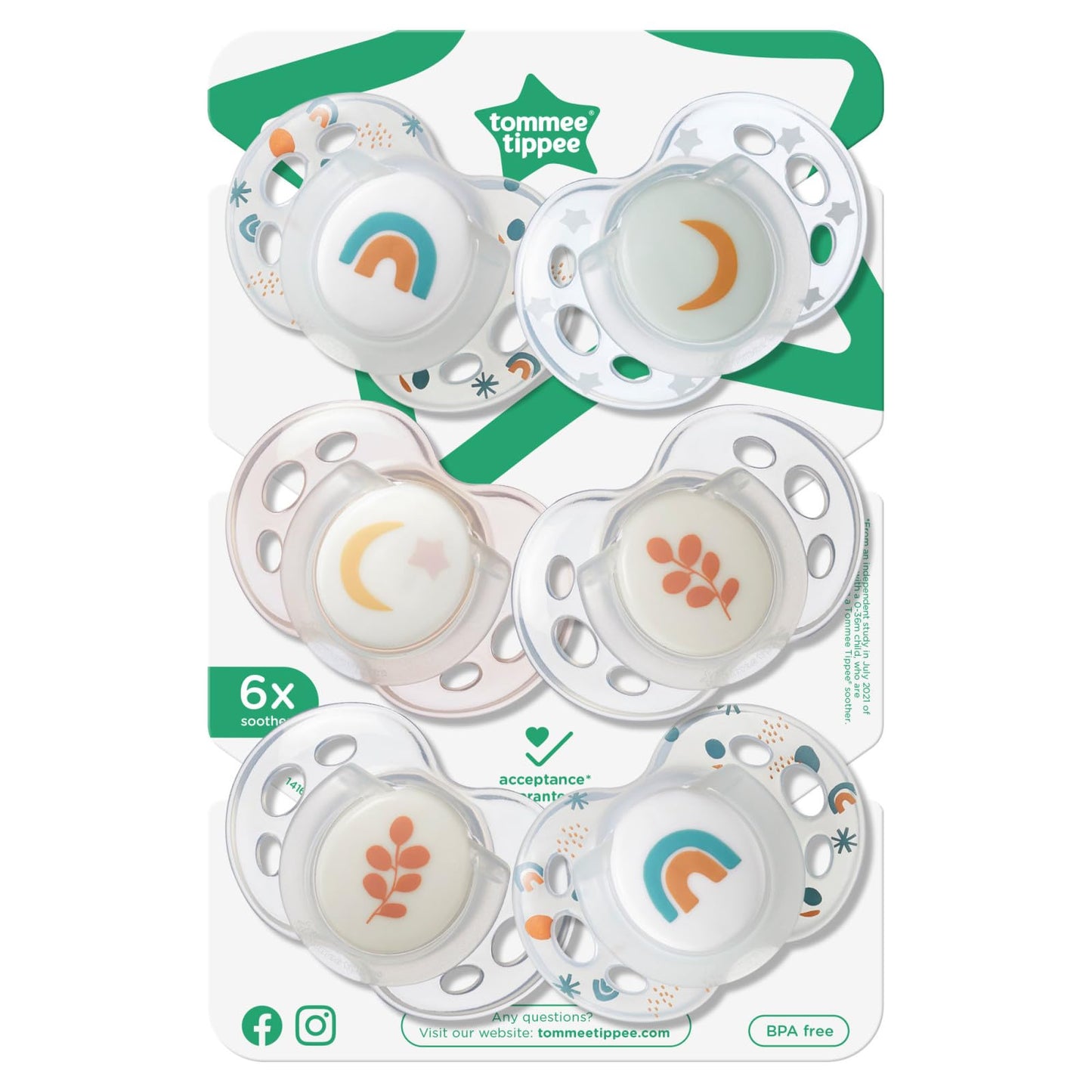Tommee Tippee Night Time Pacifier, 6-18 Months, BPA-Free Binkies, Glow in The Dark Technology
