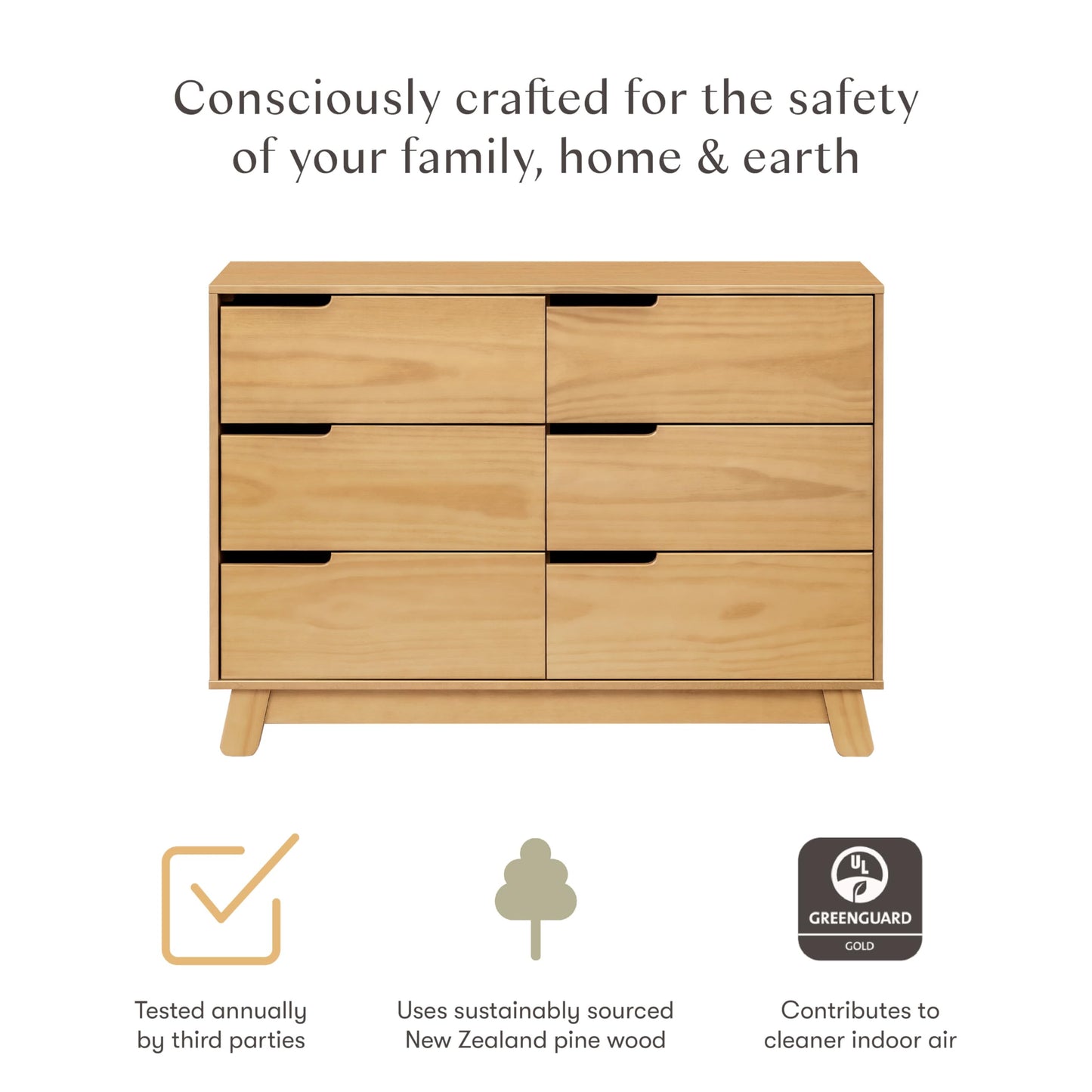 Babyletto Hudson 6-Drawer Assembled Double Dresser in White, Greenguard Gold Certified
