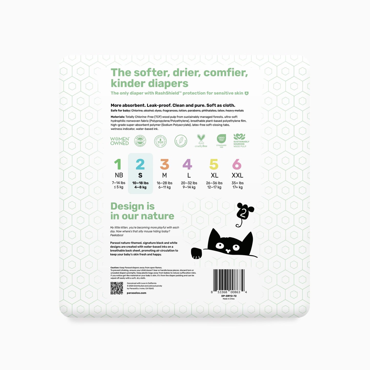 PARASOL Clear+Dry Disposable Diapers | RashShield Protection, Leakproof Design, Hypoallergenic | Size 4, (20-32 lbs) 48 Count
