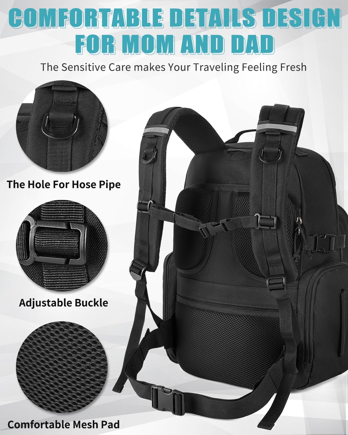SHARKMOUTH Dad Diaper Bag Backpack - Military Baby Gear Backpacks with Daddy Patches Black