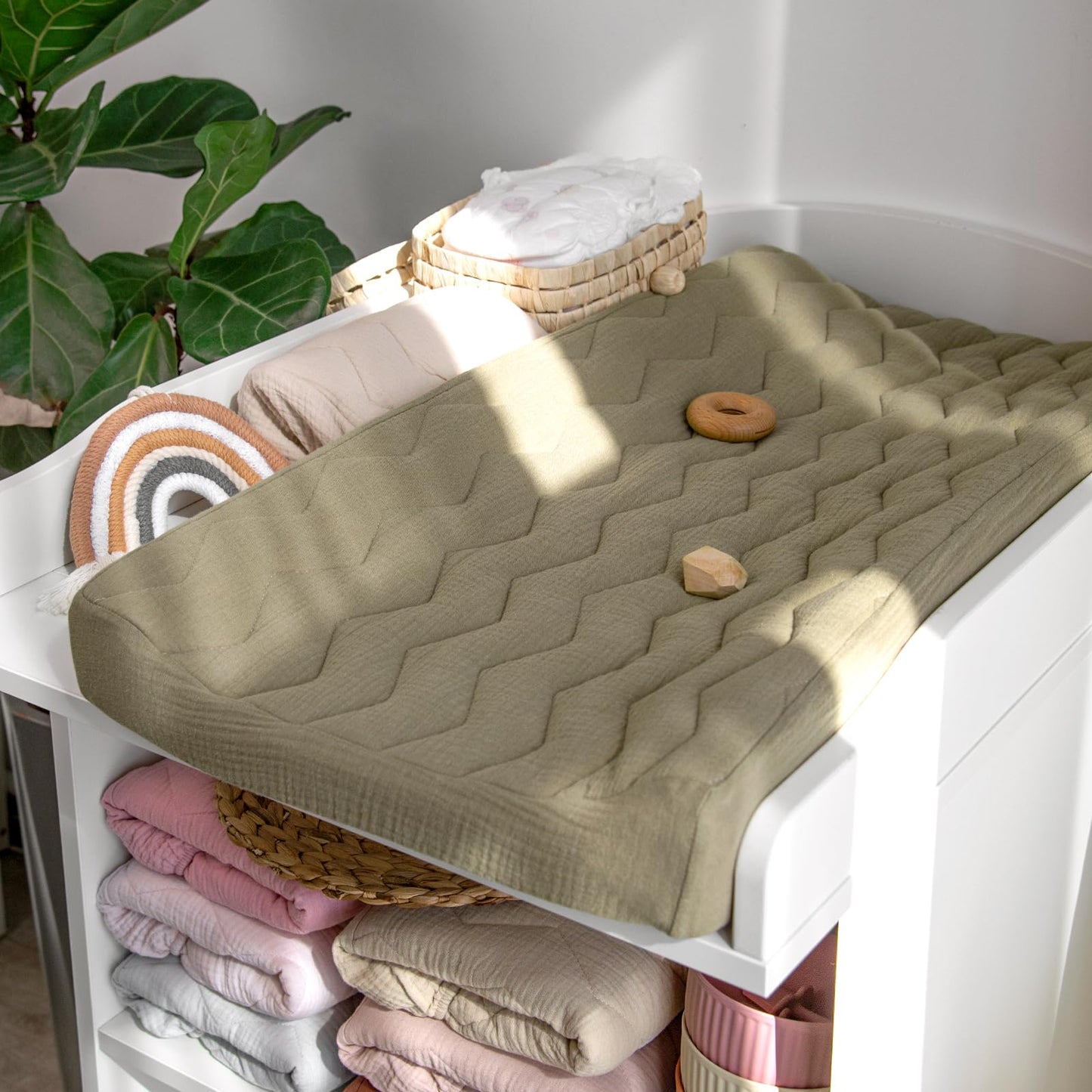 lulumoon Muslin Changing Pad Cover: Baby Cotton Quilted Changing Table Cover