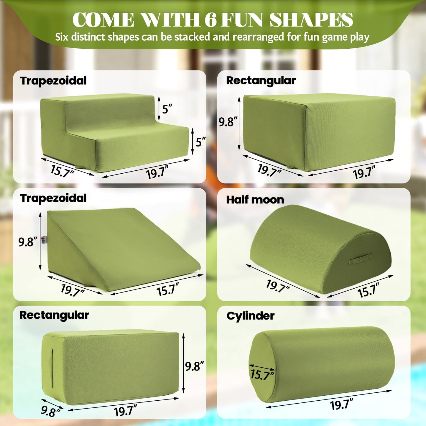 jela Foam Blocks 6Pcs Soft Play Equipment Waterproof Fabric, UV Resistant Toddler Climbing Toys Indoor& Outdoor Soft Play Climbing for Toddlers, Lightweight Climbing Blocks for Babies, Kids (Darkgrey)