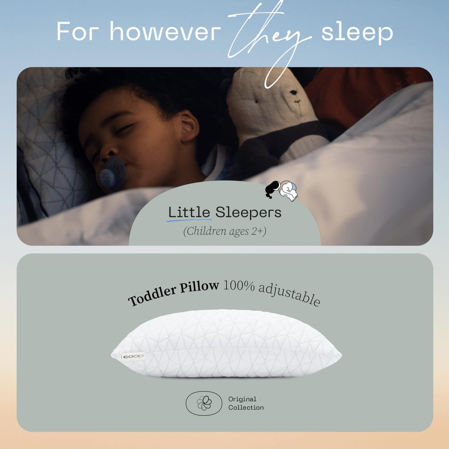 Coop Home Goods Original Toddler Adjustable Pillow, Soft, Breathable, with Premium Memory Foam and Zippered Cover, CertiPUR-US/GREENGUARD Gold