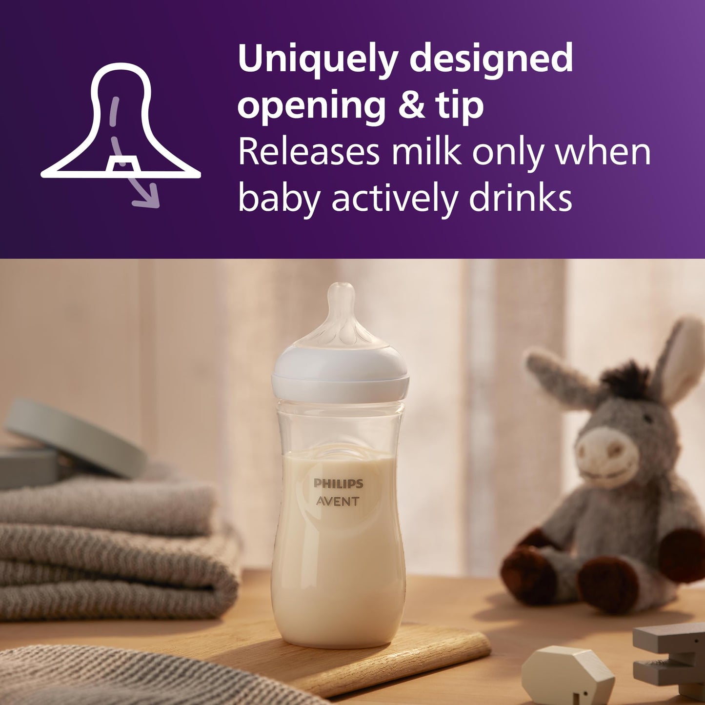 Philips Avent Natural Baby Bottles with Natural Response Nipples (Slow Flow, Flow 2), 4oz, 4-Pack