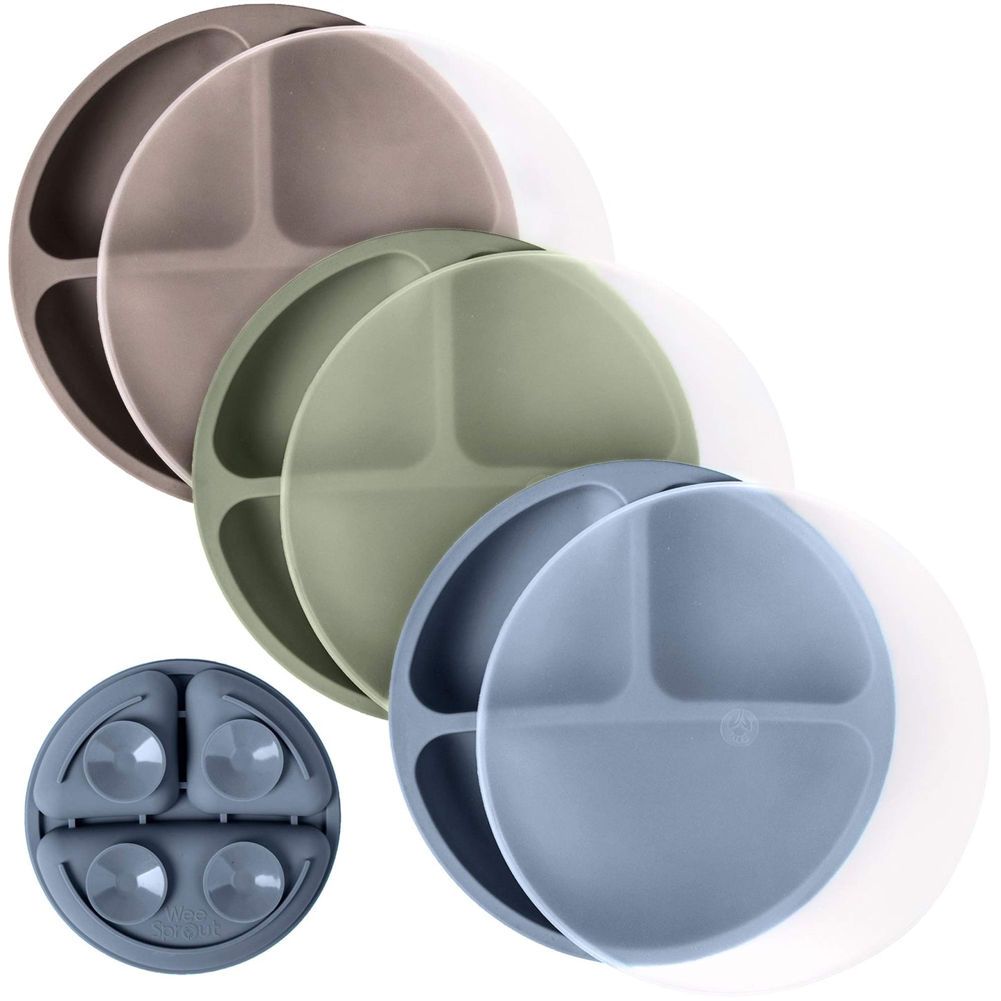 WeeSprout Suction Plates for Babies & Toddlers - 100% Silicone, Dinnerware Stays Put, 3 Pack