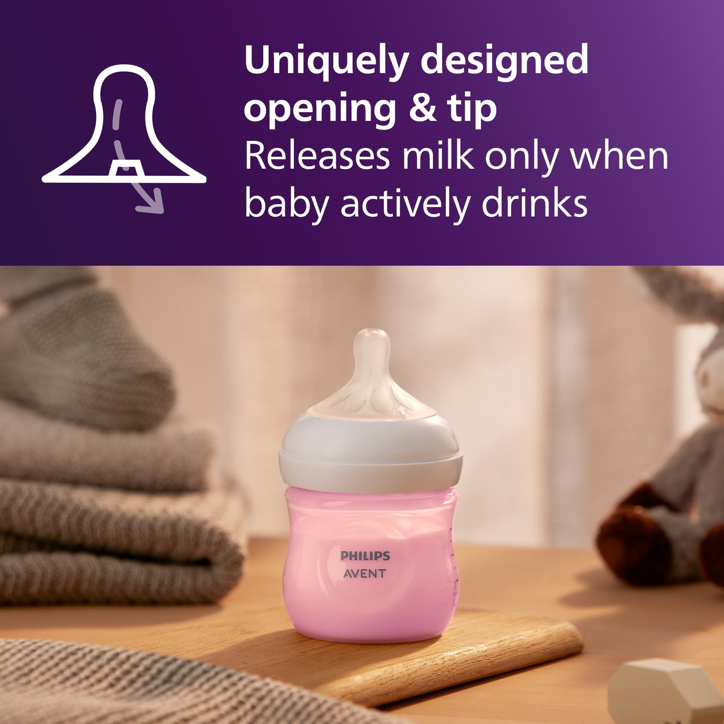 Philips Avent Natural Baby Bottles with Natural Response Nipples (Slow Flow, Flow 2), 4oz, 4-Pack