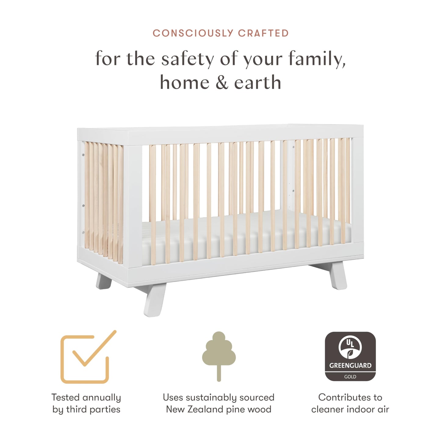 Babyletto Hudson 3-in-1 Convertible Baby Crib - GREENGUARD Gold Certified
