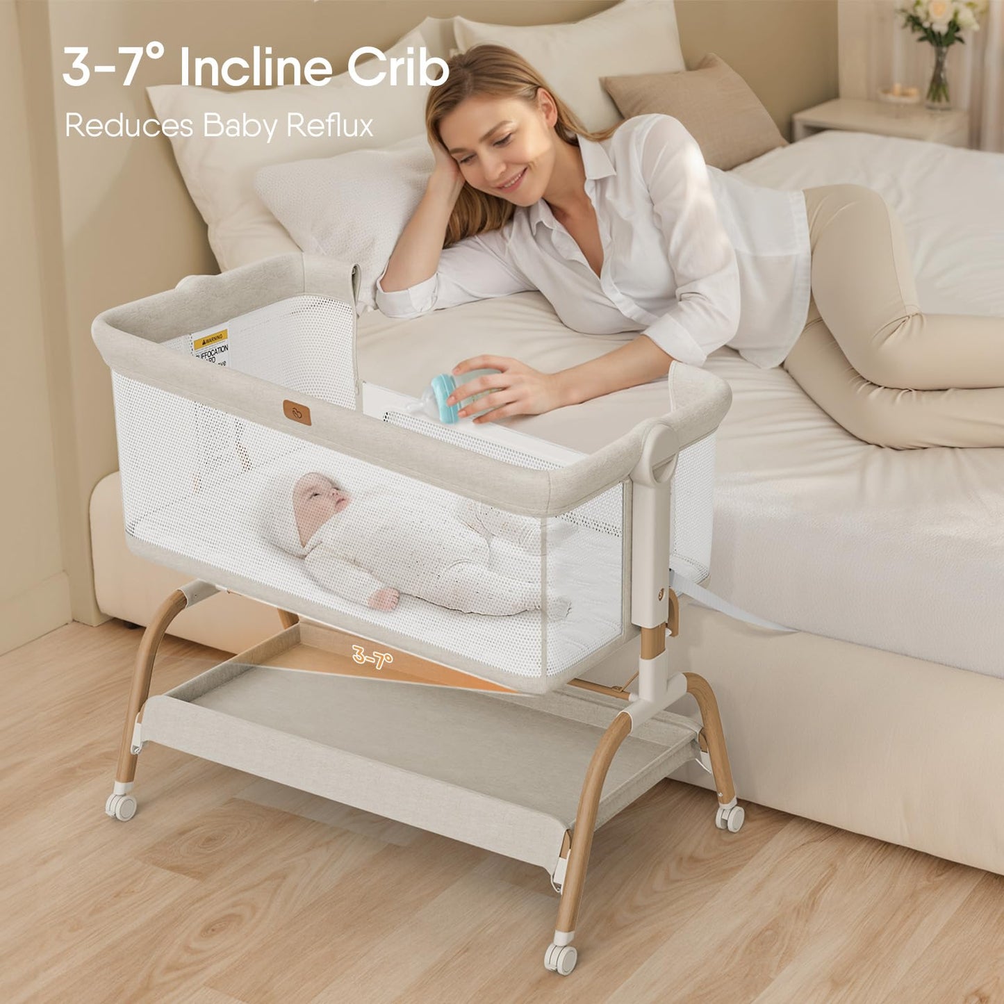 Baby Bassinet Bedside Crib, 3-in-1 Baby Bassinet Bedside Sleeper with Mattress