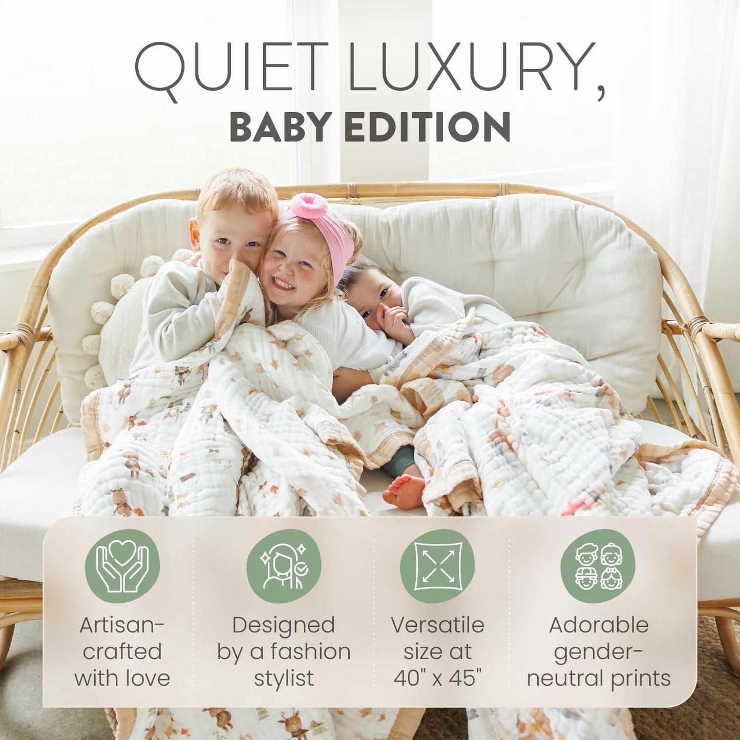 Organic Cotton Muslin Baby Blanket for Boys and Girls