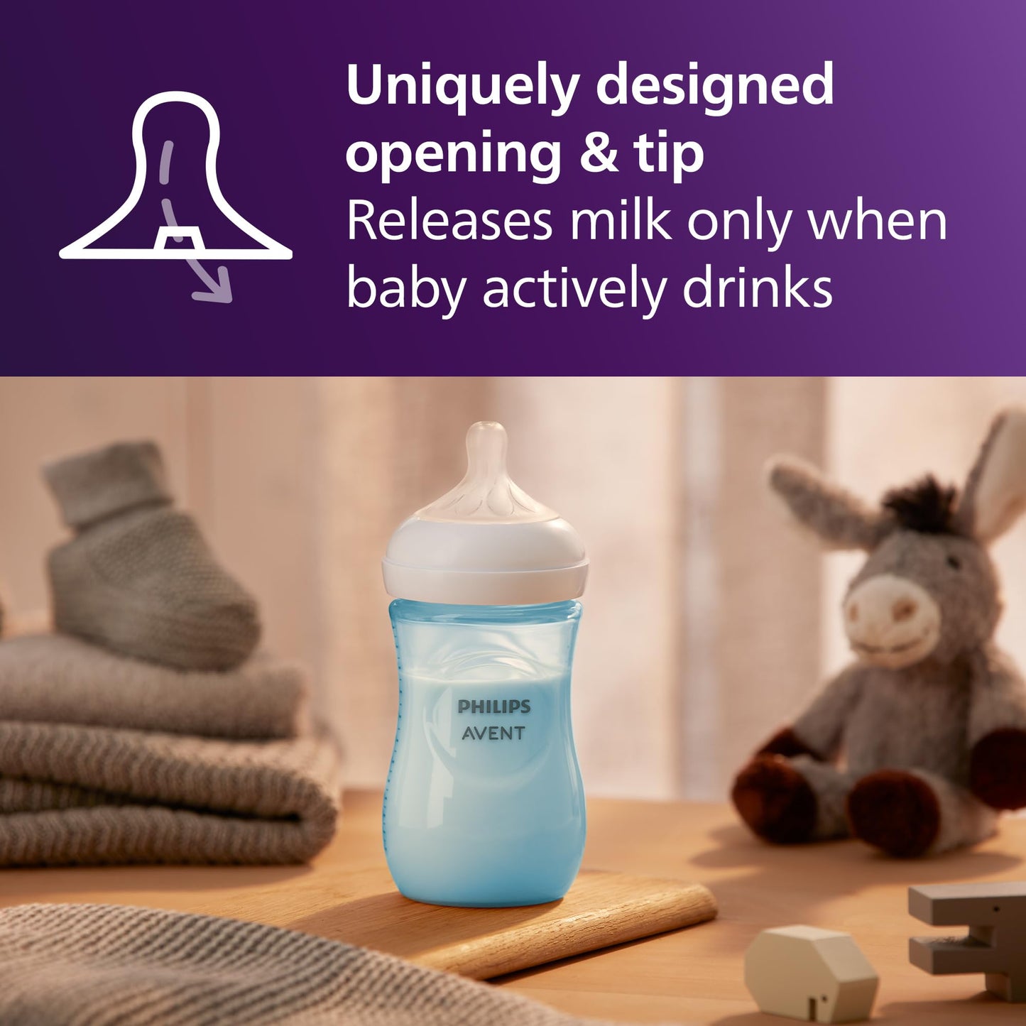 Philips Avent Natural Baby Bottles with Natural Response Nipples (Slow Flow, Flow 2), 4oz, 4-Pack