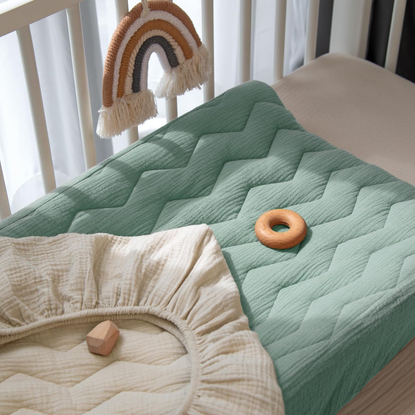 lulumoon Muslin Changing Pad Cover: Baby Cotton Quilted Changing Table Cover