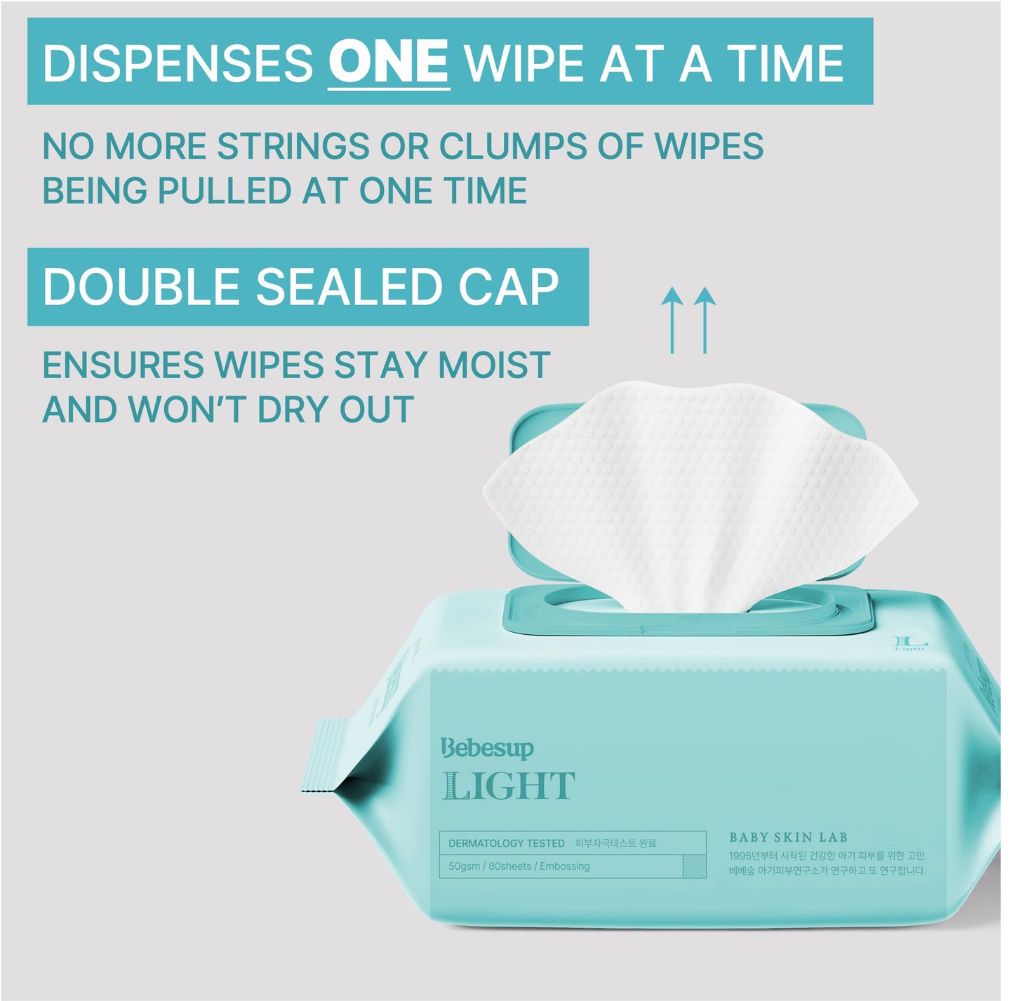 BEBESUP- Korea’s #1 Signature Baby Wipes - Hypoallergenic Water-based Unscented Alcohol-Free Ultra-Thick Super Seed Extracts Organic Plant-Based for sensitive skin Flip-Top 560 Count (8 Packs)