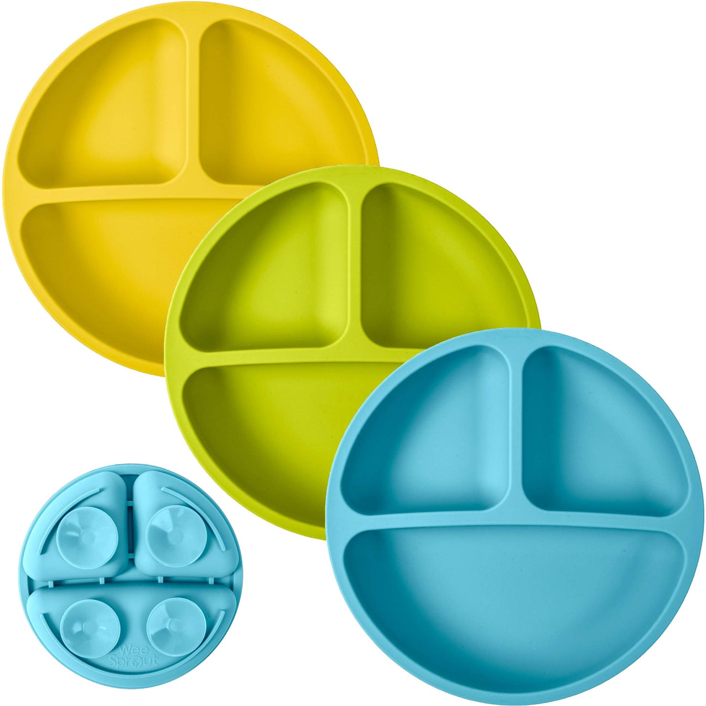WeeSprout Suction Plates for Babies & Toddlers - 100% Silicone, Dinnerware Stays Put, 3 Pack