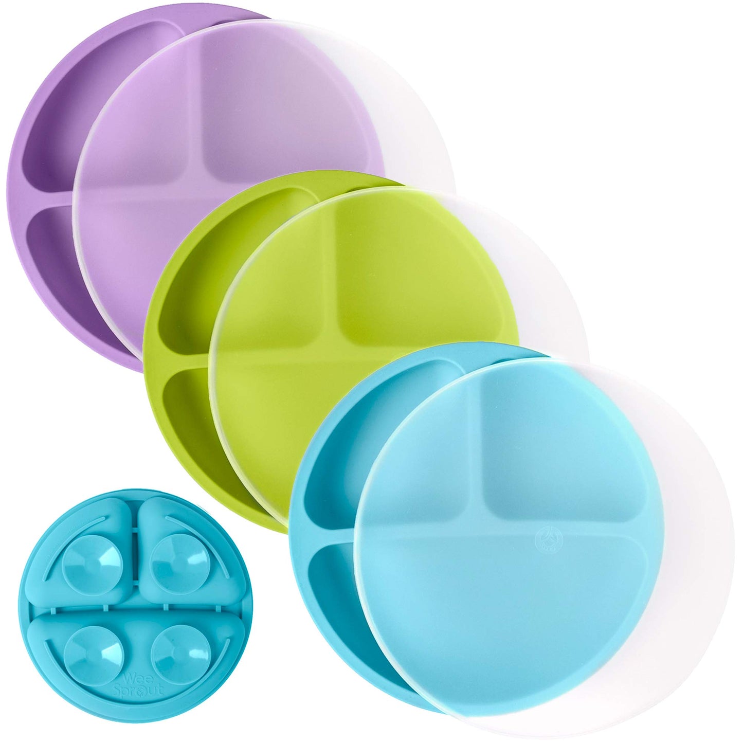 WeeSprout Suction Plates for Babies & Toddlers - 100% Silicone, Dinnerware Stays Put, 3 Pack