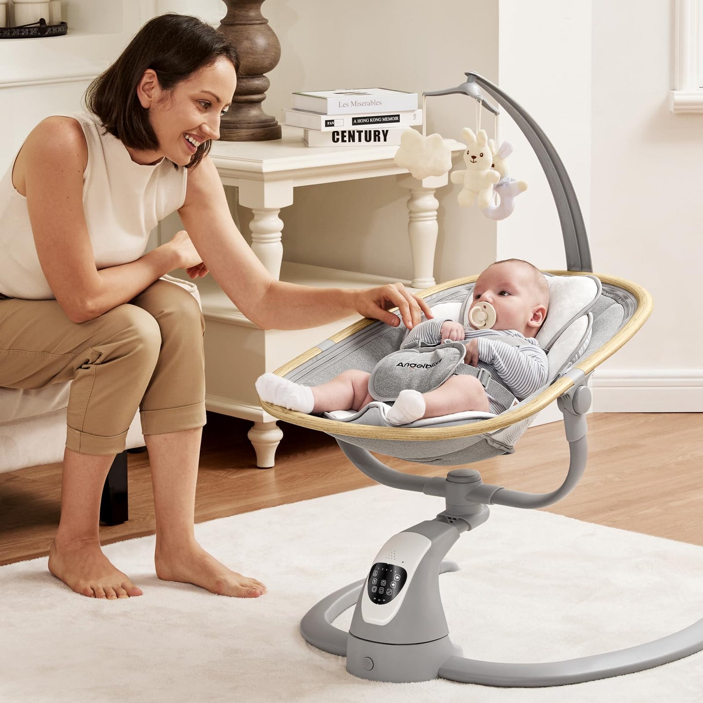 Angelbliss Baby Swing with Cry Detection, Side-to-Side Electric Swing with 5 Speeds