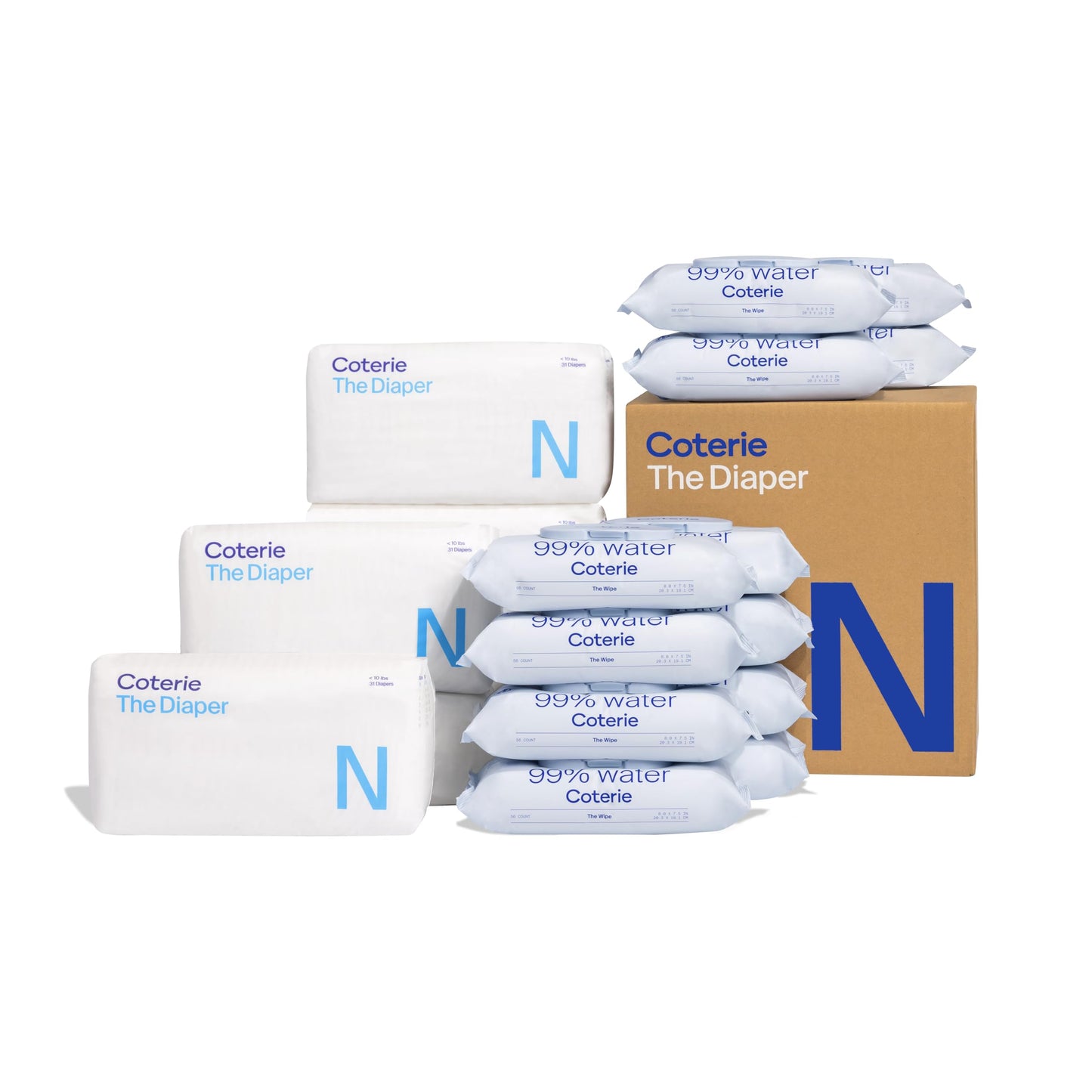 Coterie Baby Wipes + Diapers Kit Hypoallergenic for Sensitive Skin