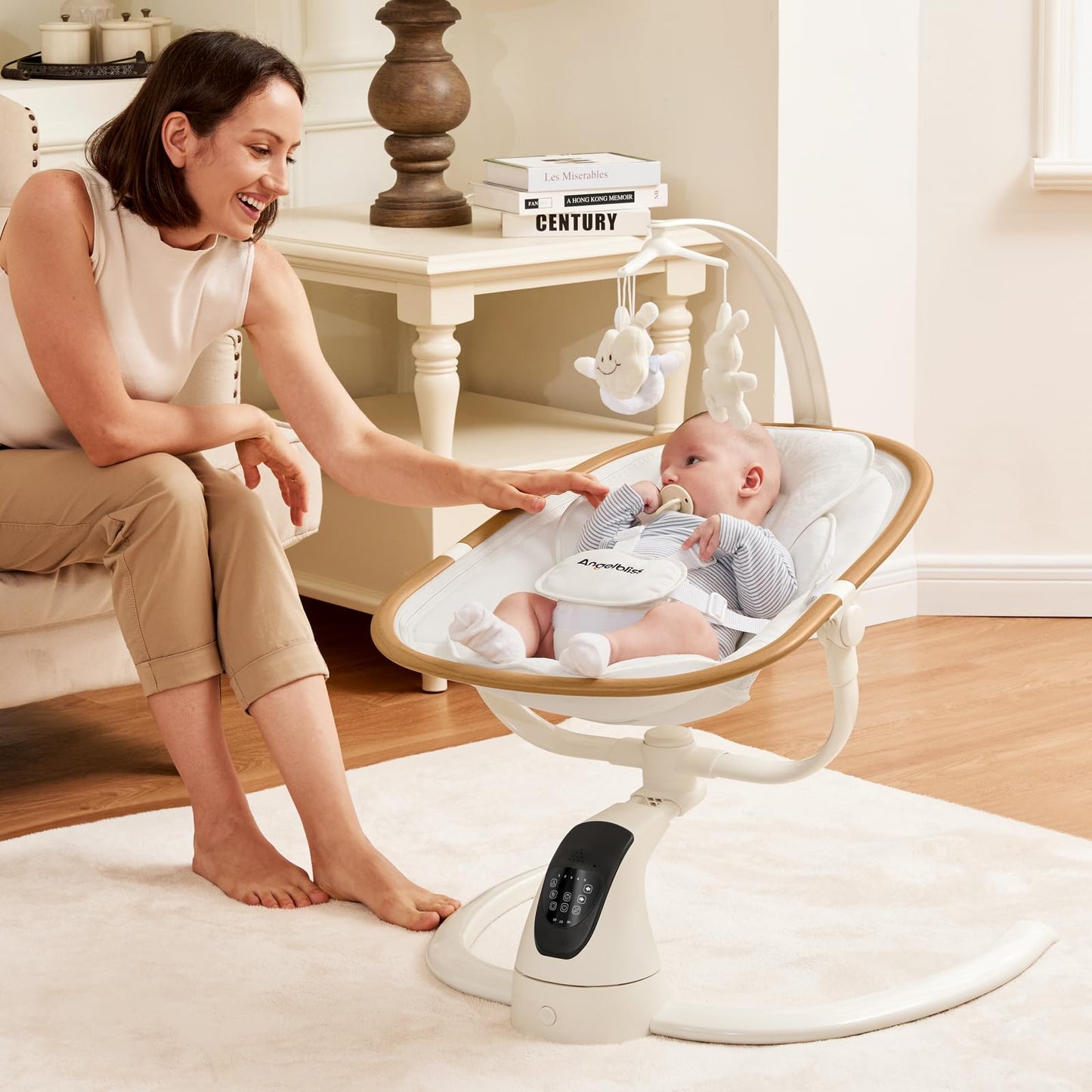 Angelbliss Baby Swing with Cry Detection, Side-to-Side Electric Swing with 5 Speeds