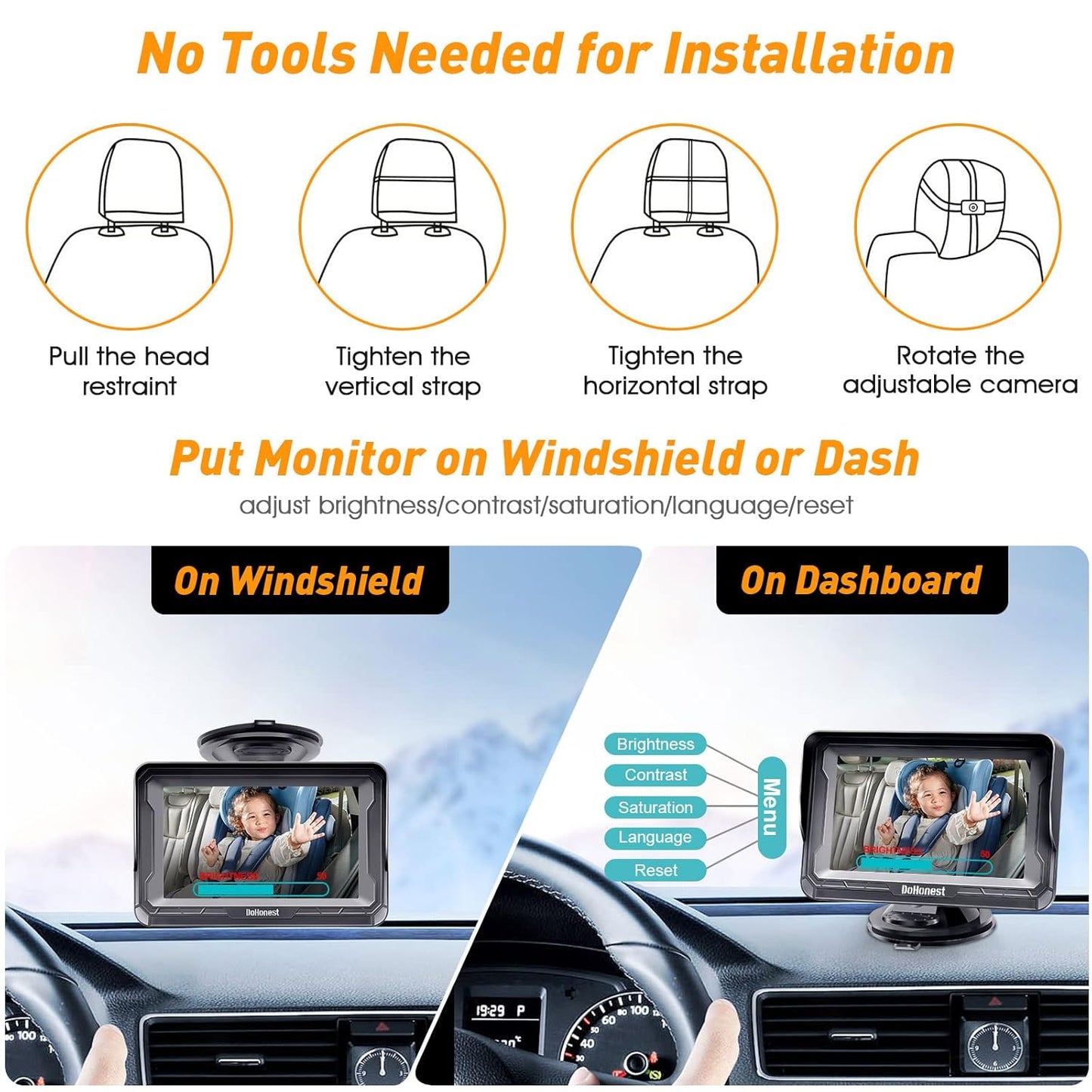 DoHonest Baby Car Camera HD 1080P - Rear-Facing Car Baby Monitor with Night Vision