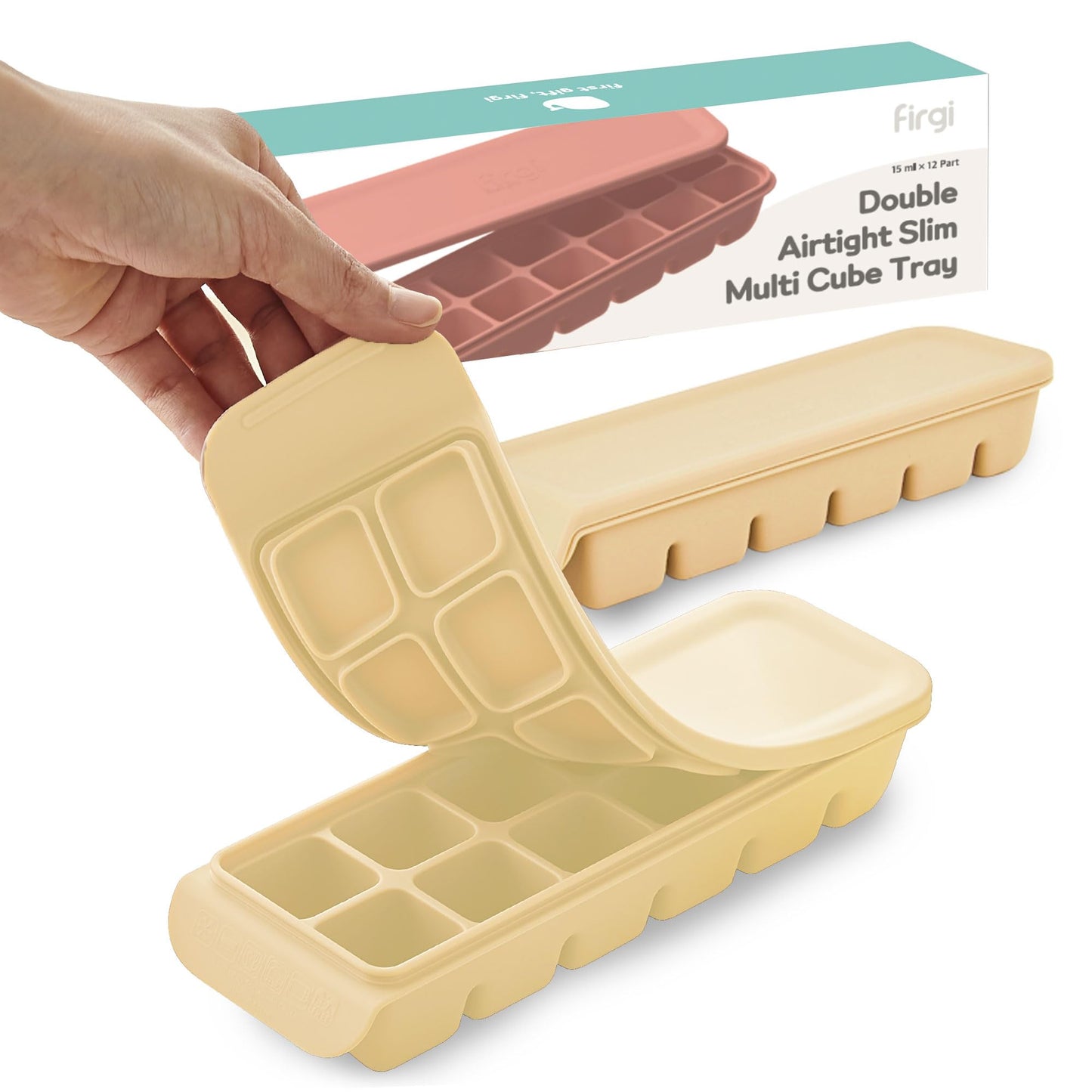 4 Section-1.7oz Gray 100% Food Grade Silicone Ice Cube Tray Food Container with Airtight Locking Lid, Fruit Vegetable Purees, Breastmilk Storage for Baby & Toddler Food | BPA Free Korea Made