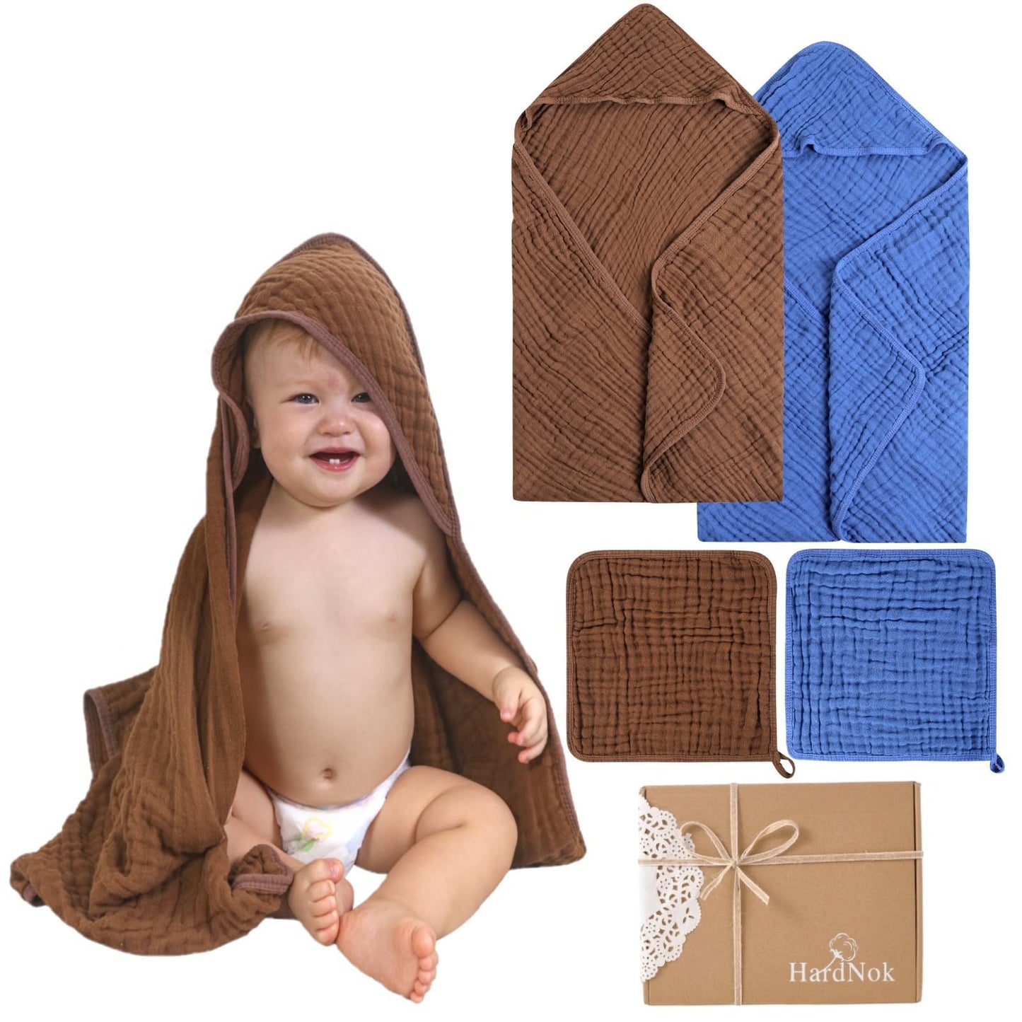 Muslin Hooded Baby Towel 4 Pack