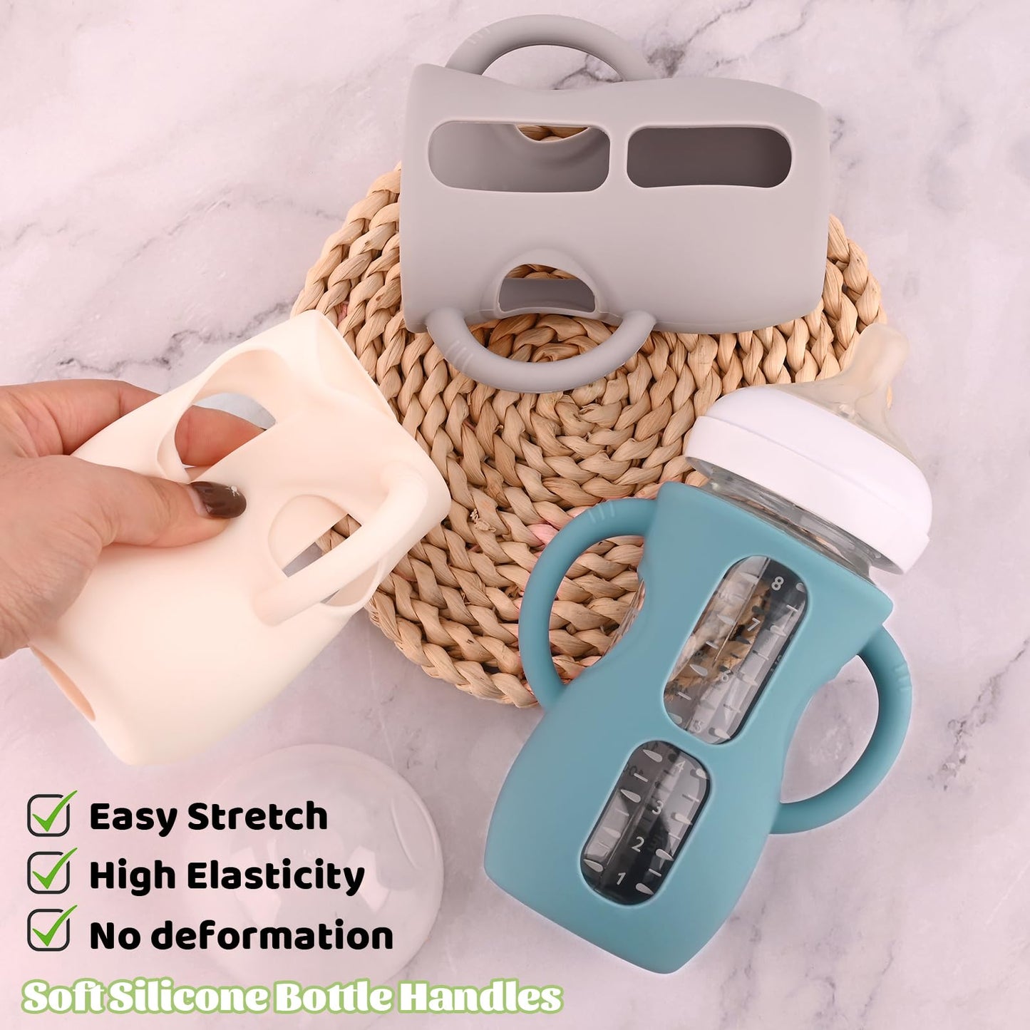 3 Pack Silicone Sleeves for Avent Natural Glass Baby Bottles, Anti Breakage Baby Bottle Holder, Compatible Philips Avent Glass Natural Baby Bottle 4 oz(Grey+Dark Blue+Apricot)