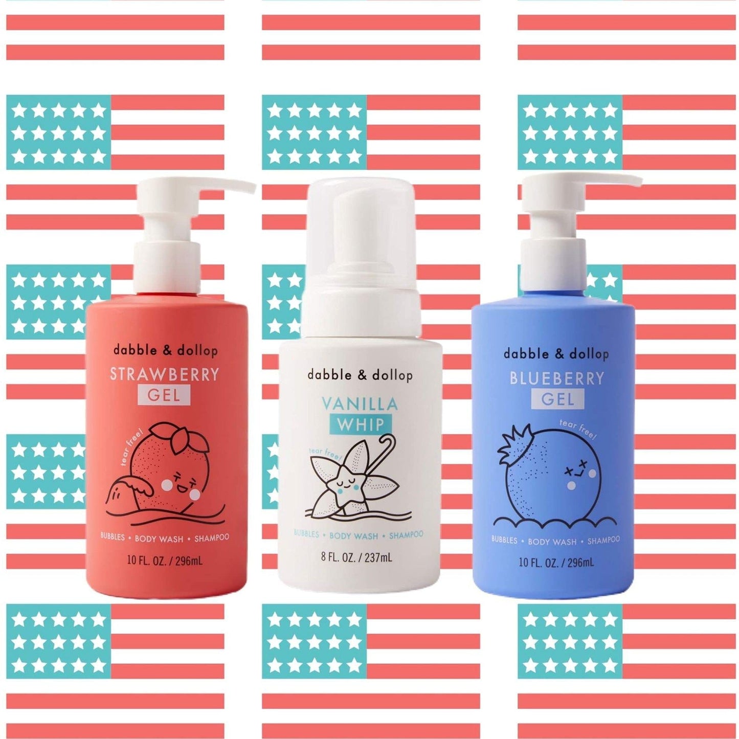 Dabble & Dollop Beachy Bundle, Natural Bubble Bath, Body Wash, Shampoo for Kids, USA-Made, Paraben & Sulfate Free, Vegan, Gluten-Free, Tear-Free, Honeydew Melon, Vanilla & Coconut (Set of 3)