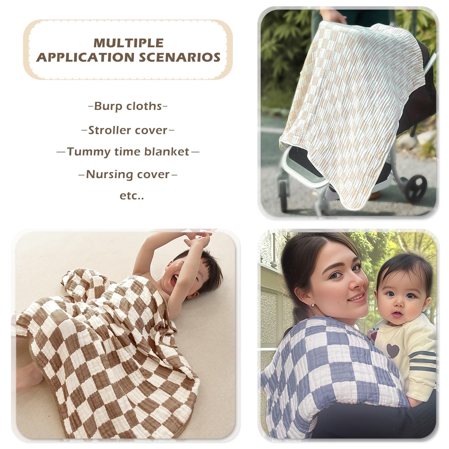 Ultra Soft Checkered Muslin Baby Blanket Pack of 2 Cotton Swaddles Bed Blankets for Babies and Toddlers Girls Newborn 42 x 42 inches Cream and Pink