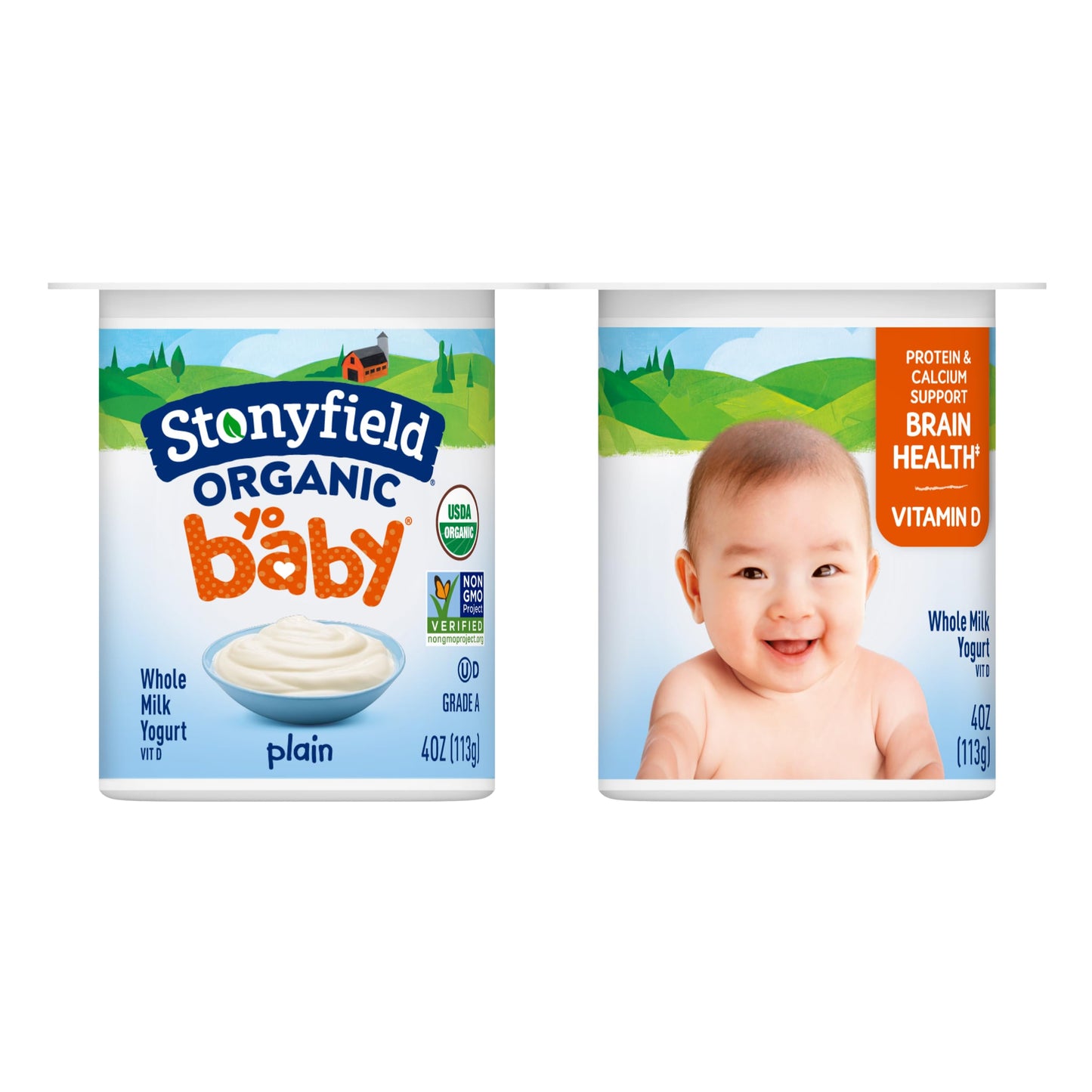 Stonyfield Organic YoBaby Whole Milk Baby Yogurt Cups with Probiotics, Plain, 4 Oz, 6 Pack