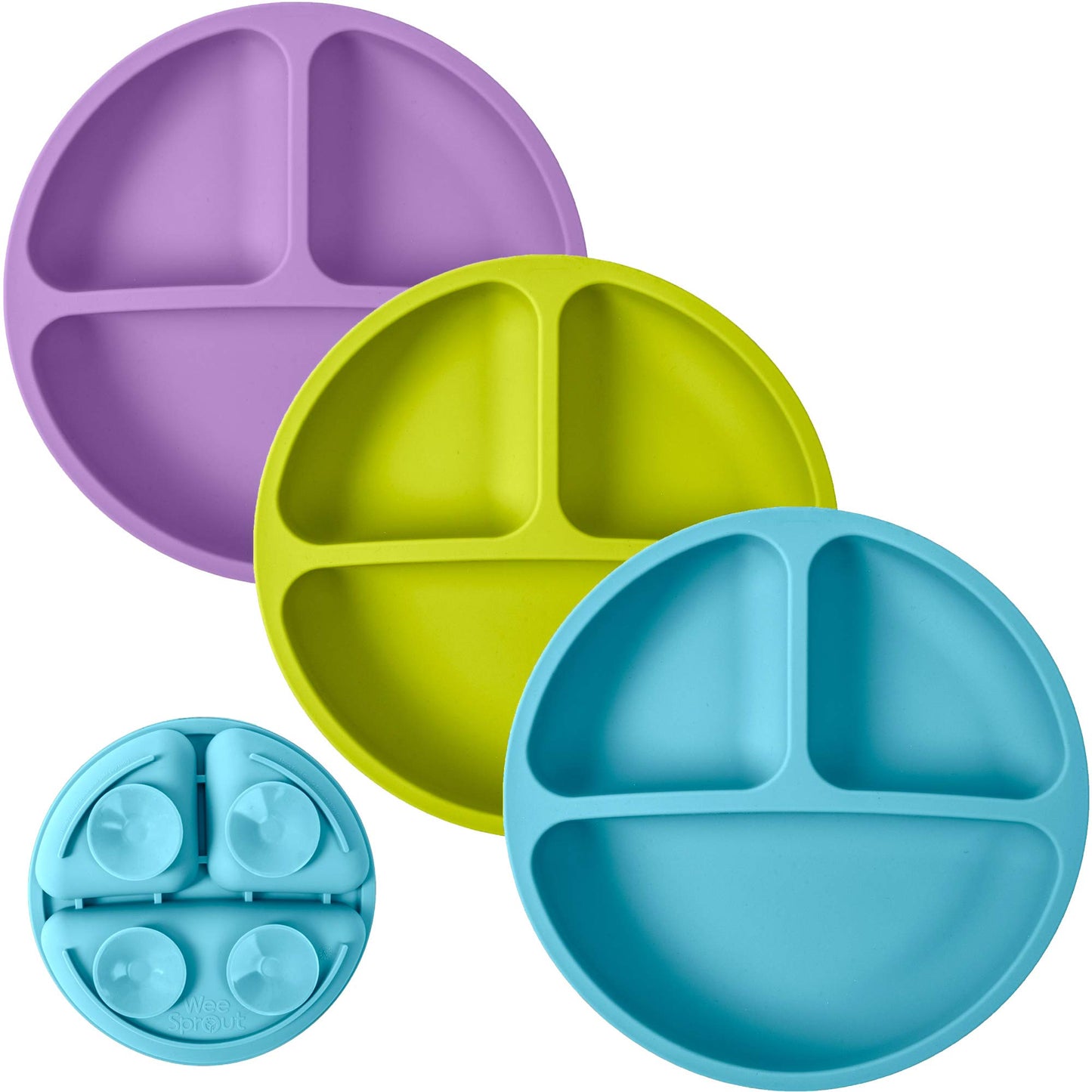 WeeSprout Suction Plates for Babies & Toddlers - 100% Silicone, Dinnerware Stays Put, 3 Pack