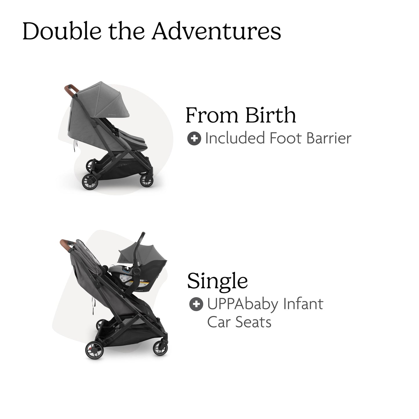 UPPAbaby Minu Duo Side-by-Side Double Stroller - Lightweight + Compact Design for Travel - Easy Fold- From Birth to Toddler - Independent Recline -Greyson(Charcoal Mélange/Carbon Frame/Saddle Leather)