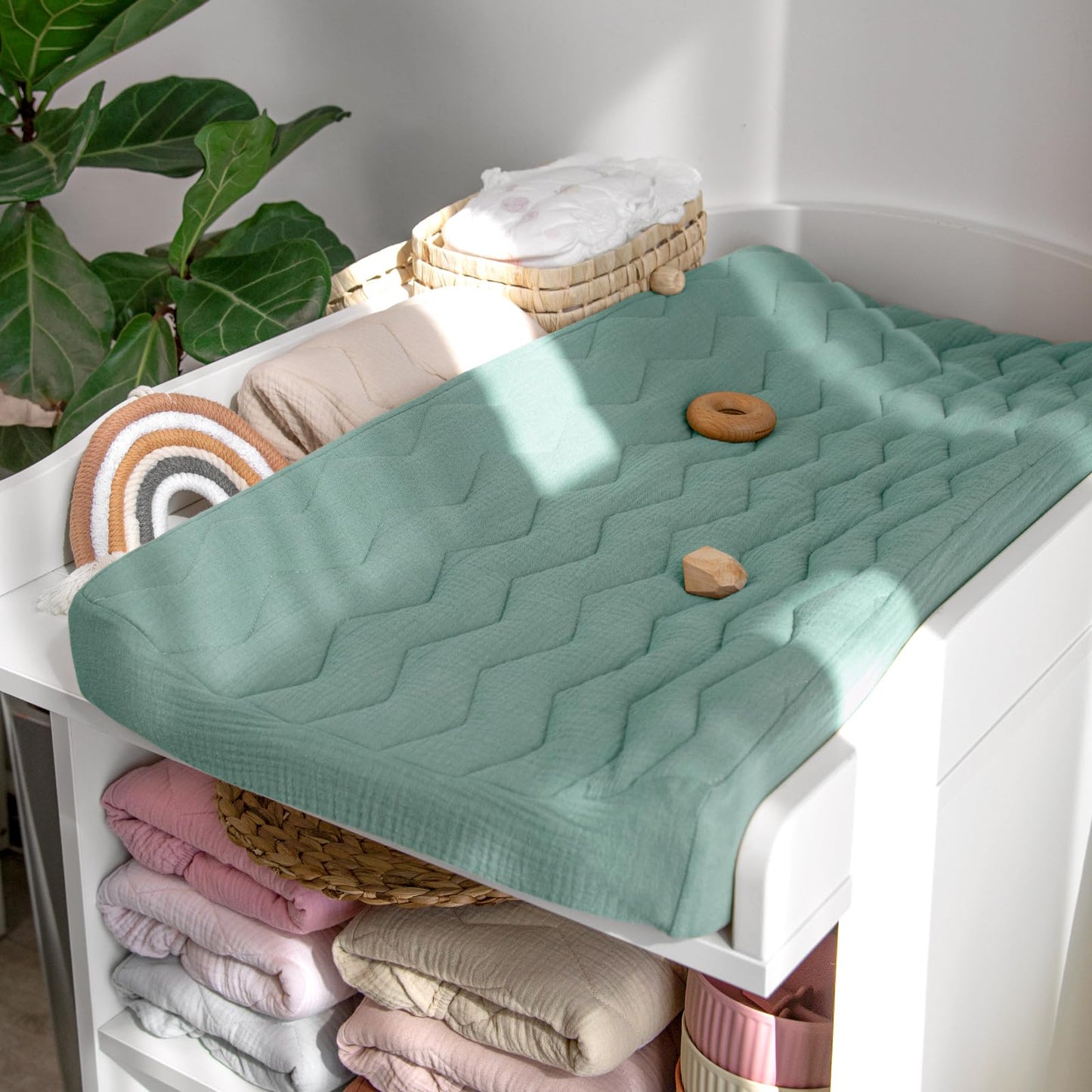 lulumoon Muslin Changing Pad Cover: Baby Cotton Quilted Changing Table Cover