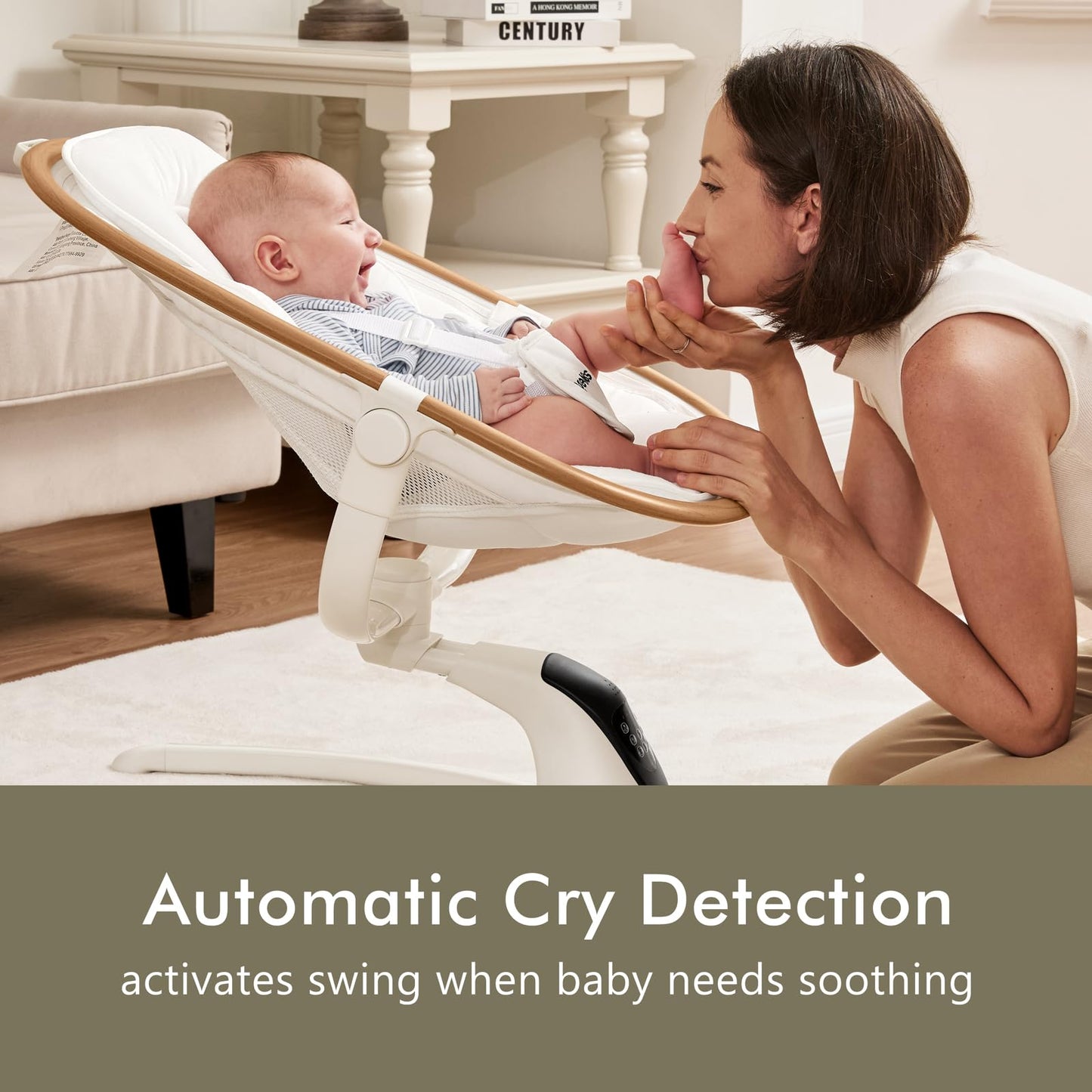 Angelbliss Baby Swing with Cry Detection, Side-to-Side Electric Swing with 5 Speeds