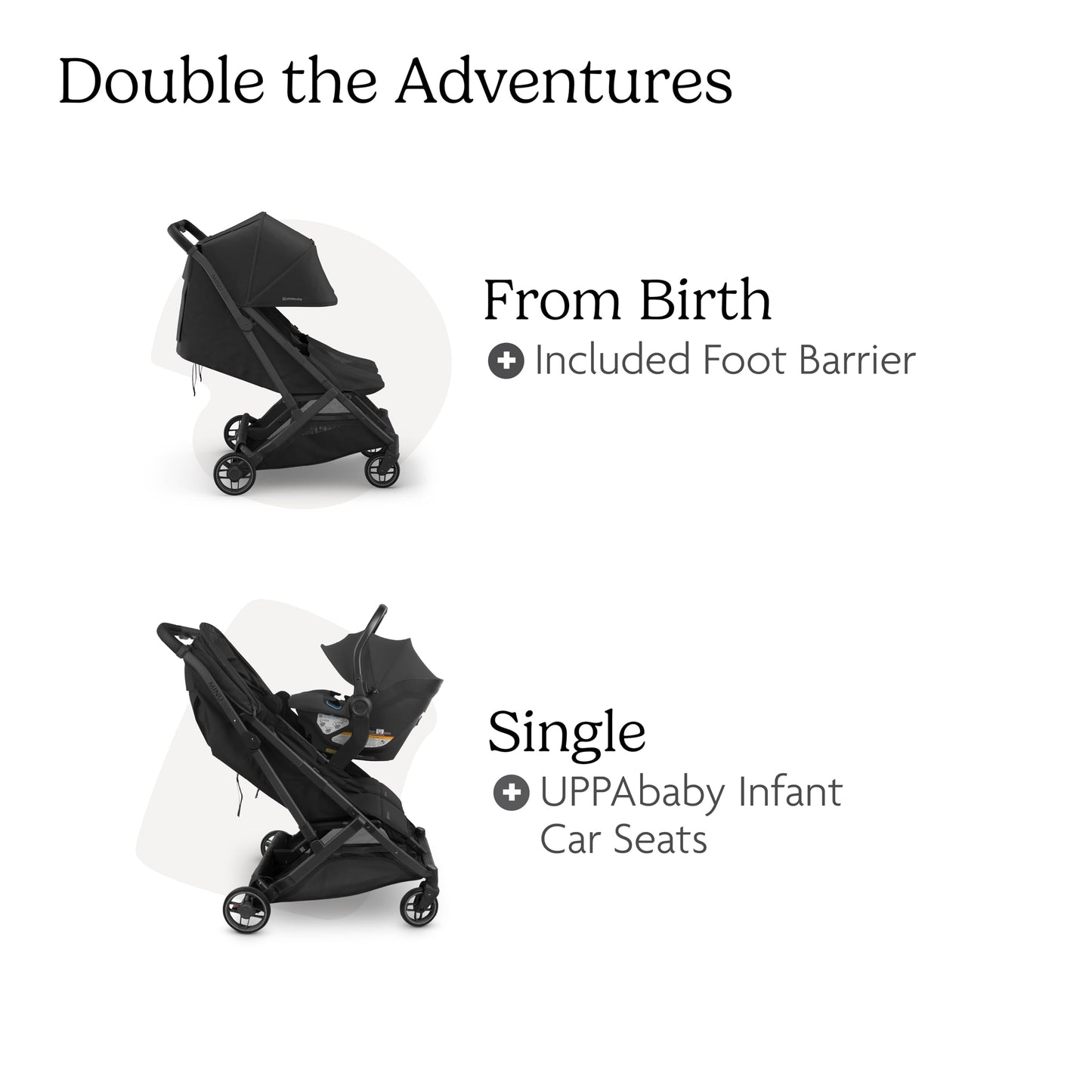 UPPAbaby Minu Duo Side-by-Side Double Stroller - Lightweight + Compact Design for Travel - Easy Fold- From Birth to Toddler - Independent Recline -Greyson(Charcoal Mélange/Carbon Frame/Saddle Leather)