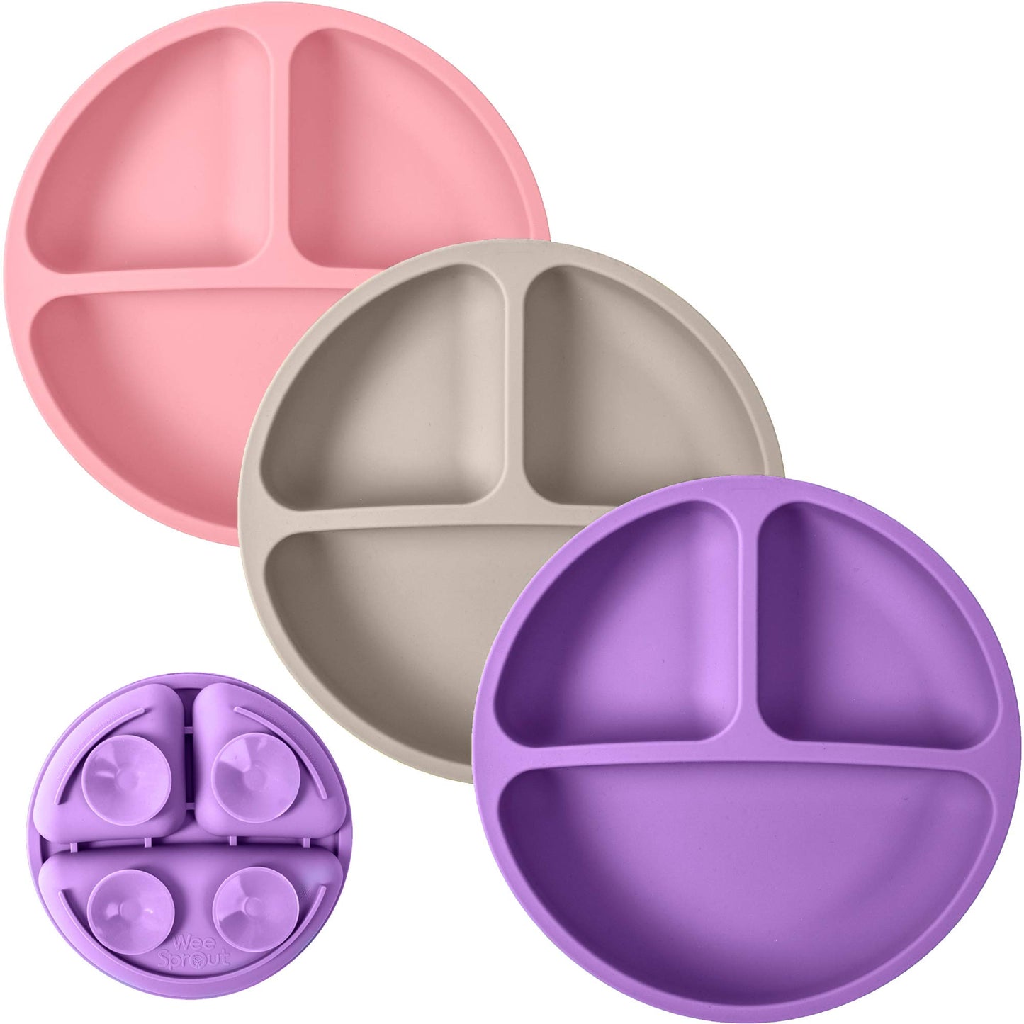 WeeSprout Suction Plates for Babies & Toddlers - 100% Silicone, Dinnerware Stays Put, 3 Pack