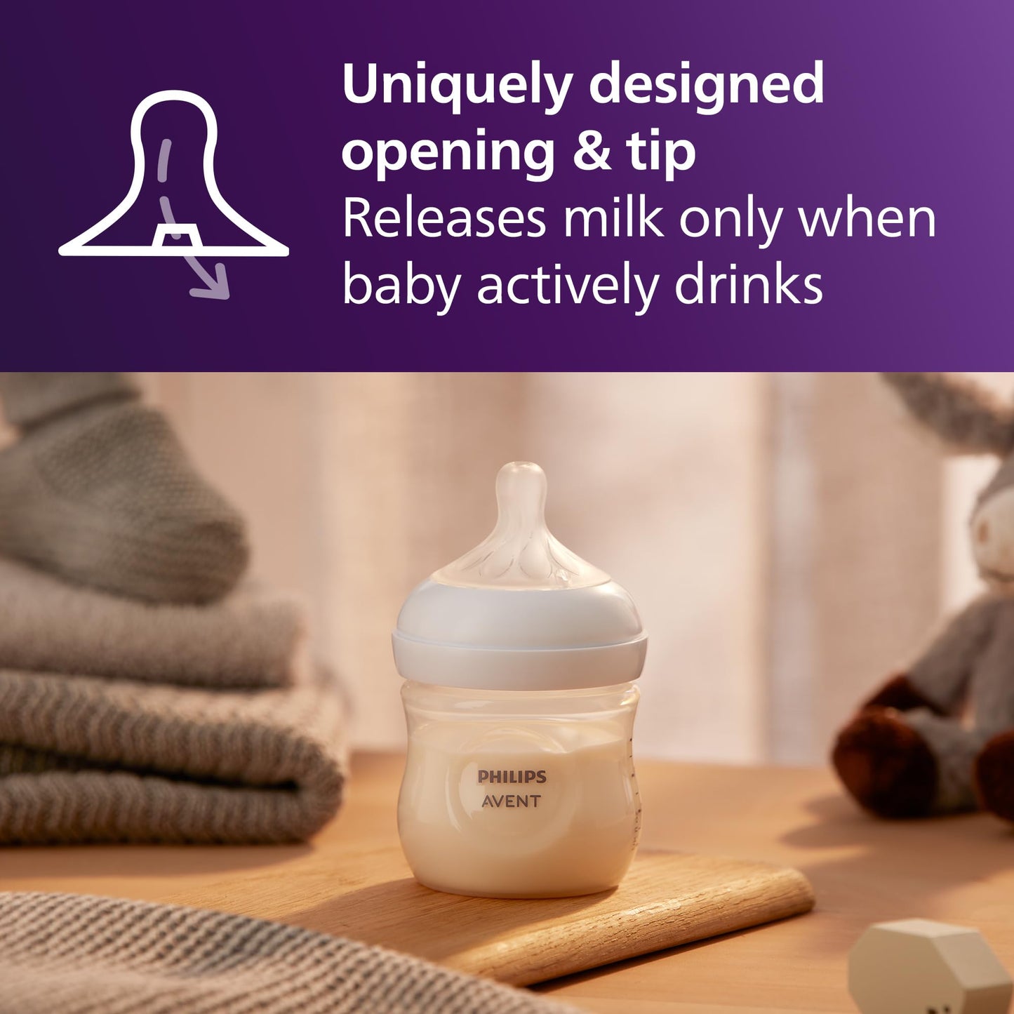 Philips Avent Natural Baby Bottles with Natural Response Nipples (Slow Flow, Flow 2), 4oz, 4-Pack