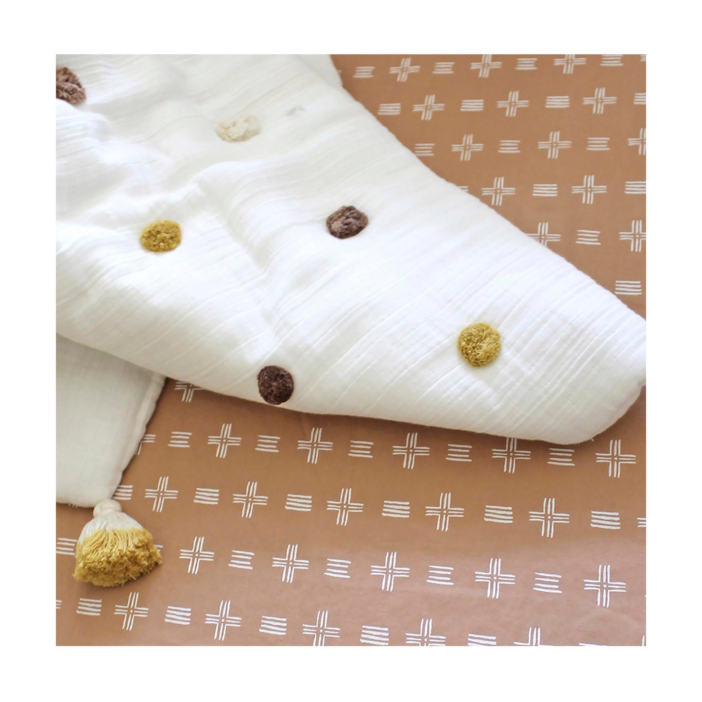 Crane Baby Blanket, 36” x 36”, Soft Cotton Quilted Nursery Blanket for Boys and Girls, Copper, Ezra Print