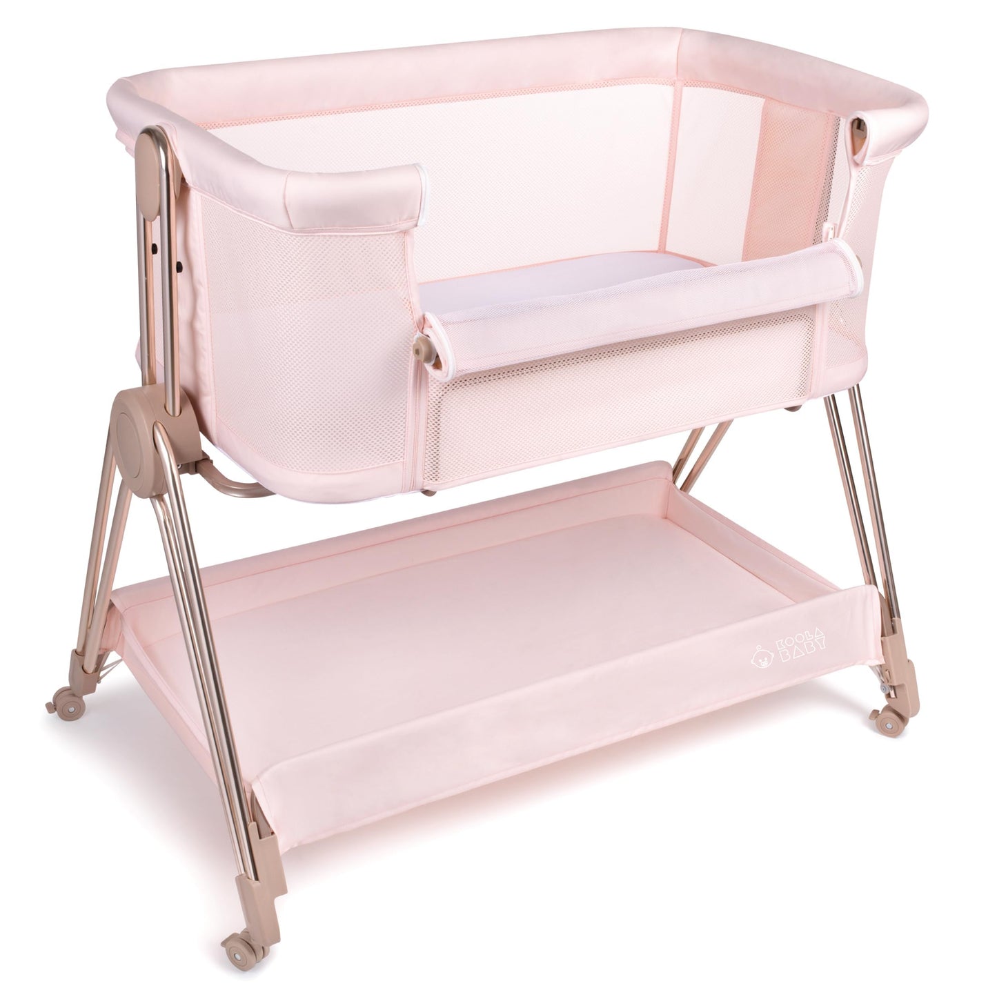 Baby Bedside Sleeper - Bassinet & Bedside Crib with Height Adjustment & Wheels - Can Be Placed Next to Bed - Attaches to Parents Bed - Easy to Fold & Carry Bassinet for Girls (Pink)