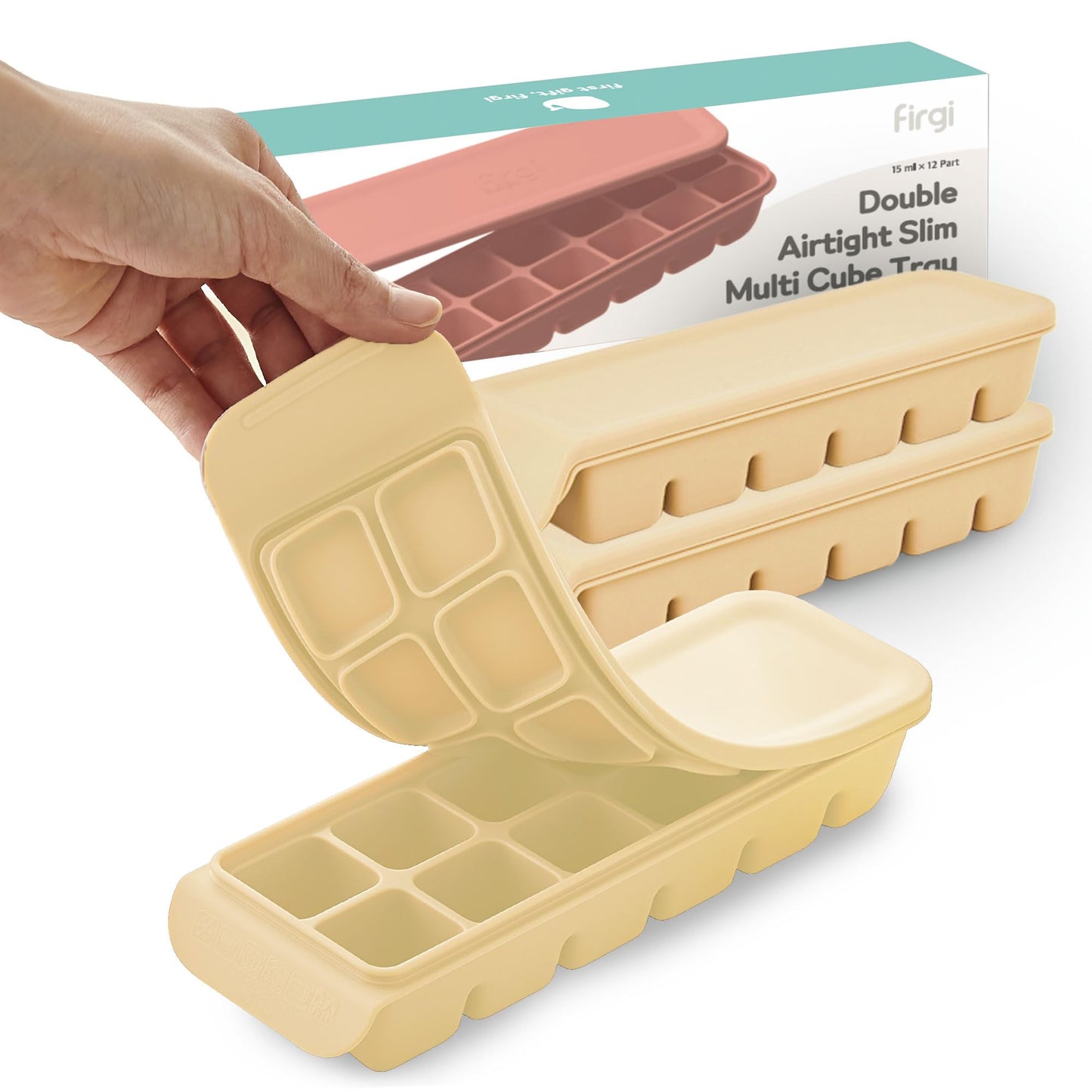 4 Section-1.7oz Gray 100% Food Grade Silicone Ice Cube Tray Food Container with Airtight Locking Lid, Fruit Vegetable Purees, Breastmilk Storage for Baby & Toddler Food | BPA Free Korea Made
