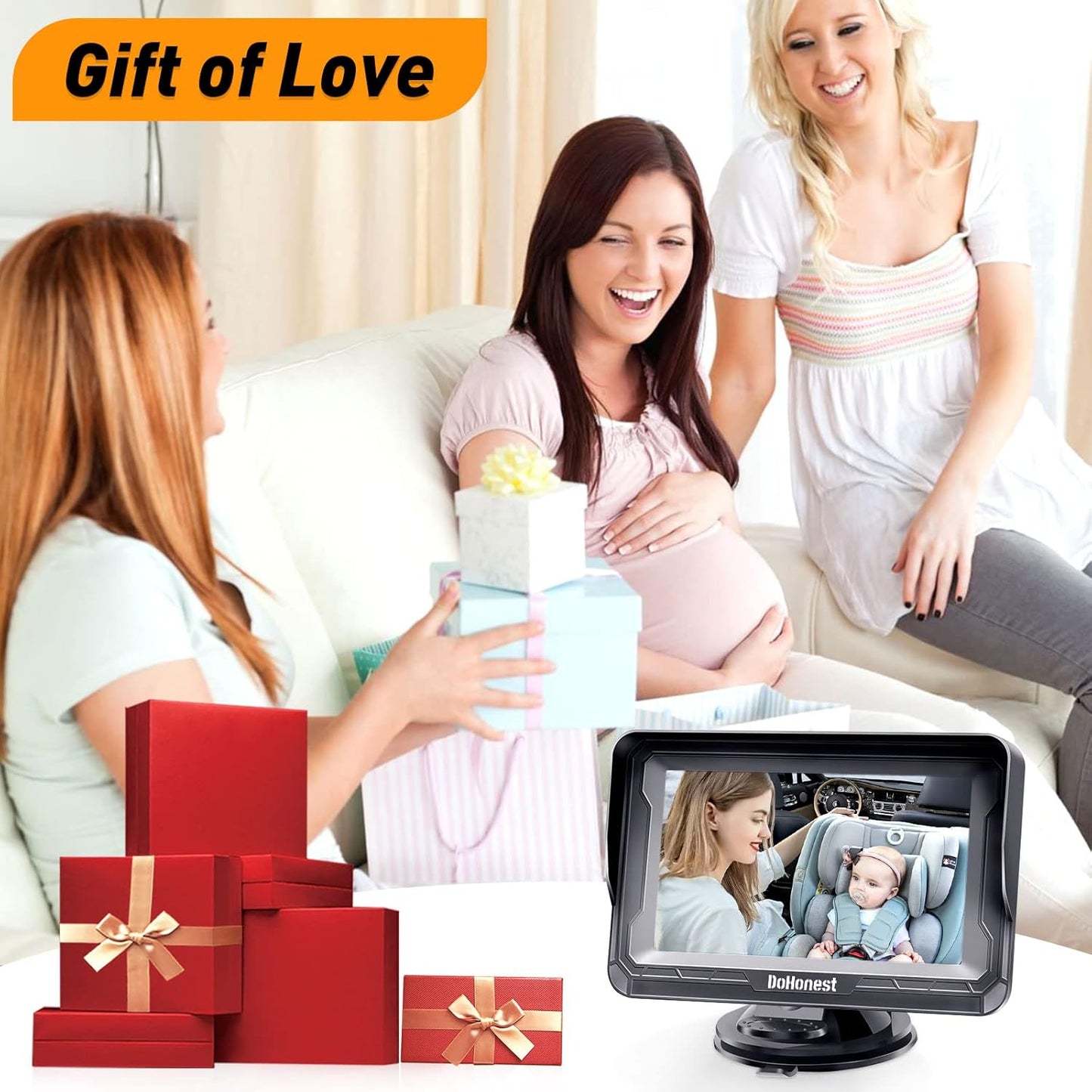 DoHonest Baby Car Camera HD 1080P - Rear-Facing Car Baby Monitor with Night Vision