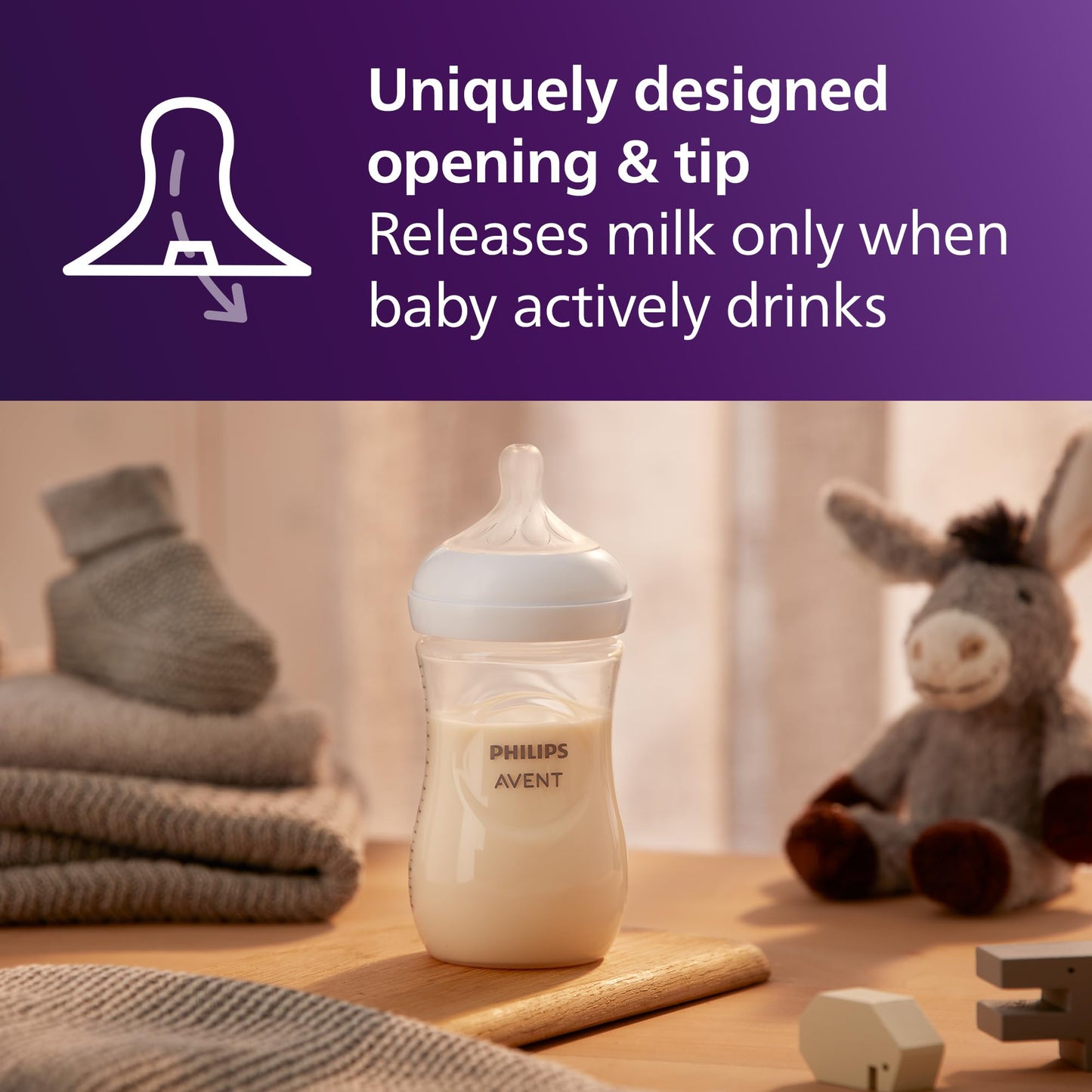 Philips Avent Natural Baby Bottles with Natural Response Nipples (Slow Flow, Flow 2), 4oz, 4-Pack