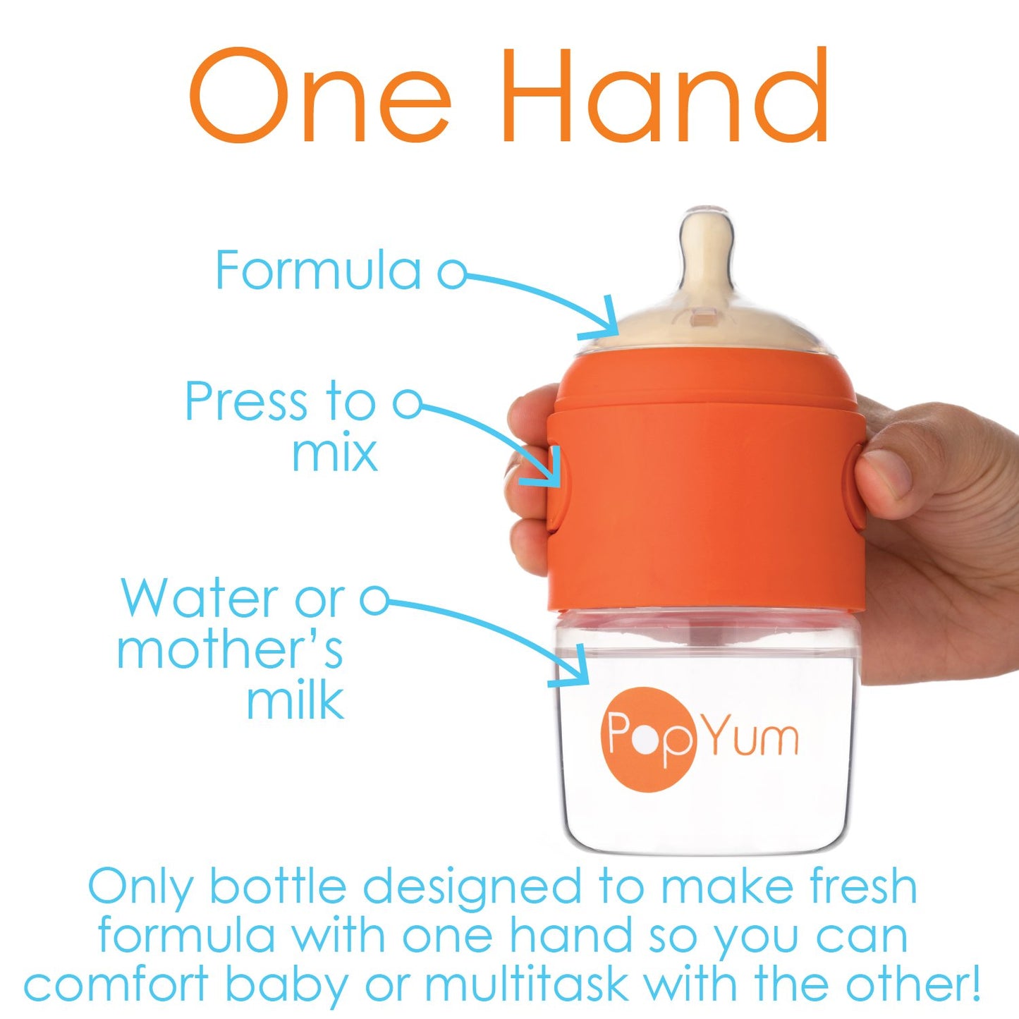 PopYum Orange Formula Making Baby Bottle Starter Set, 4-Pack